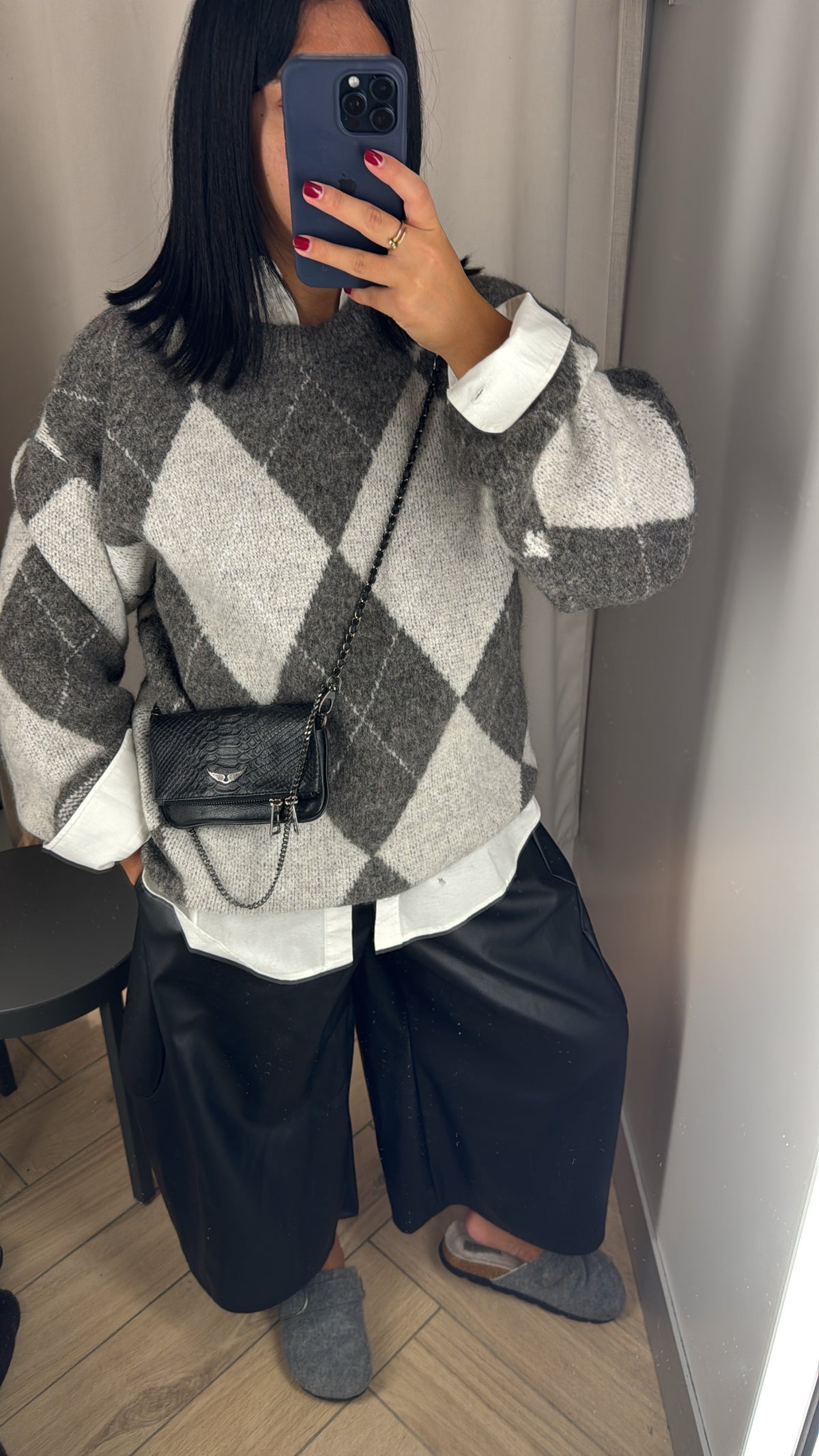 PULL CADRILLÉ GRIS
