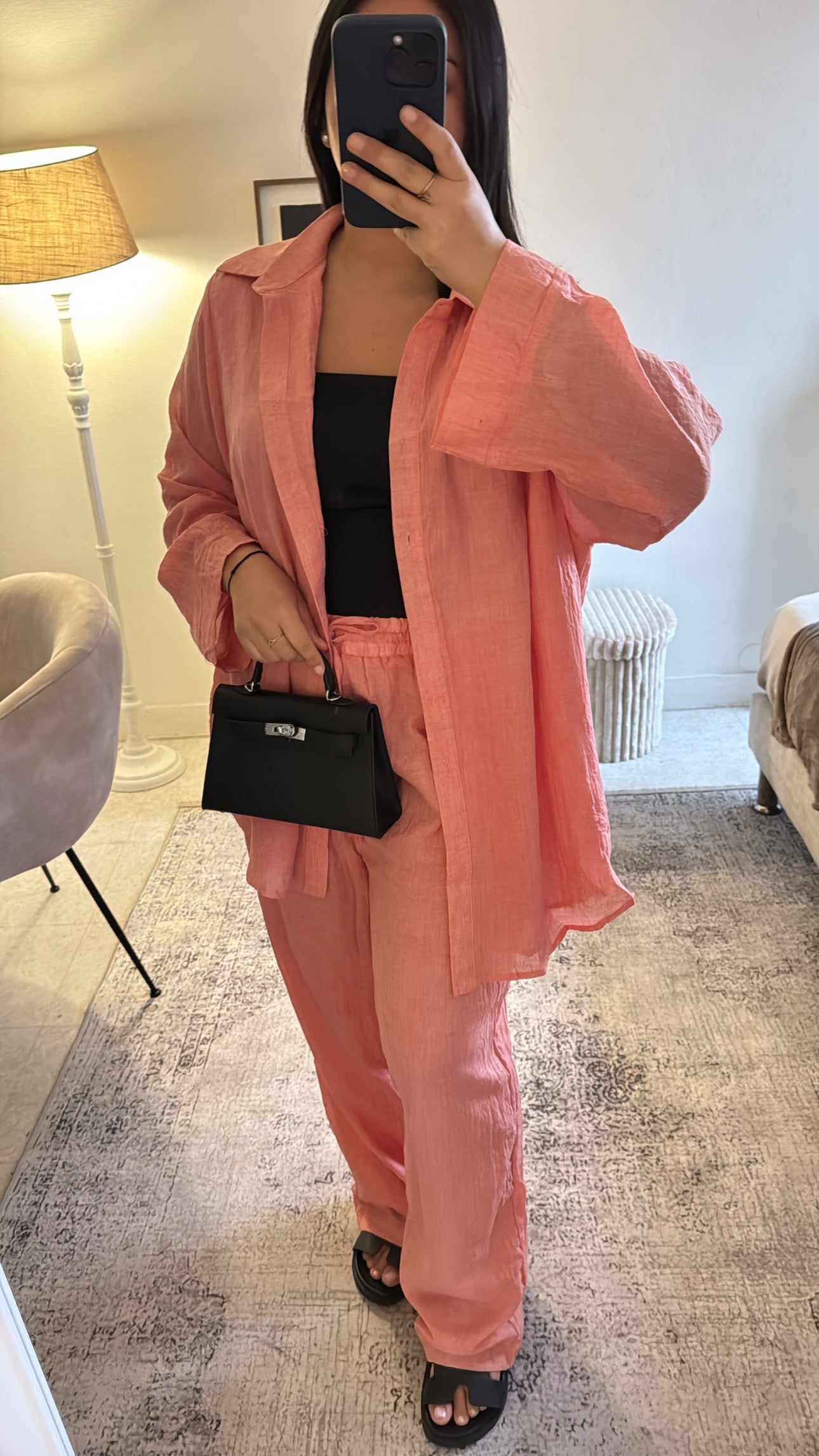 ENSEMBLE CHEMISE COTON SAUMON