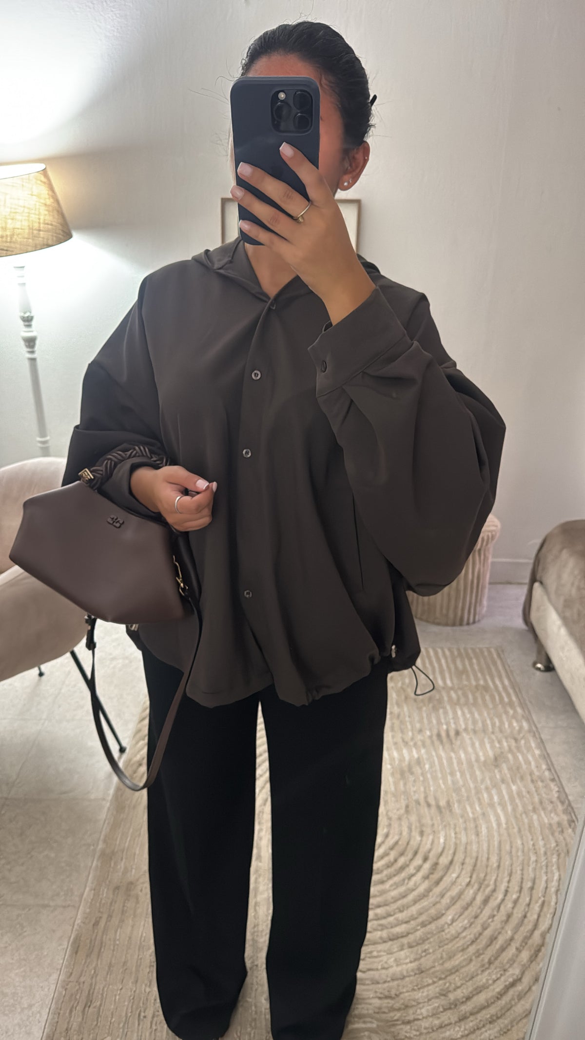 VESTE CHEMISE À CAPUCHE MARRON