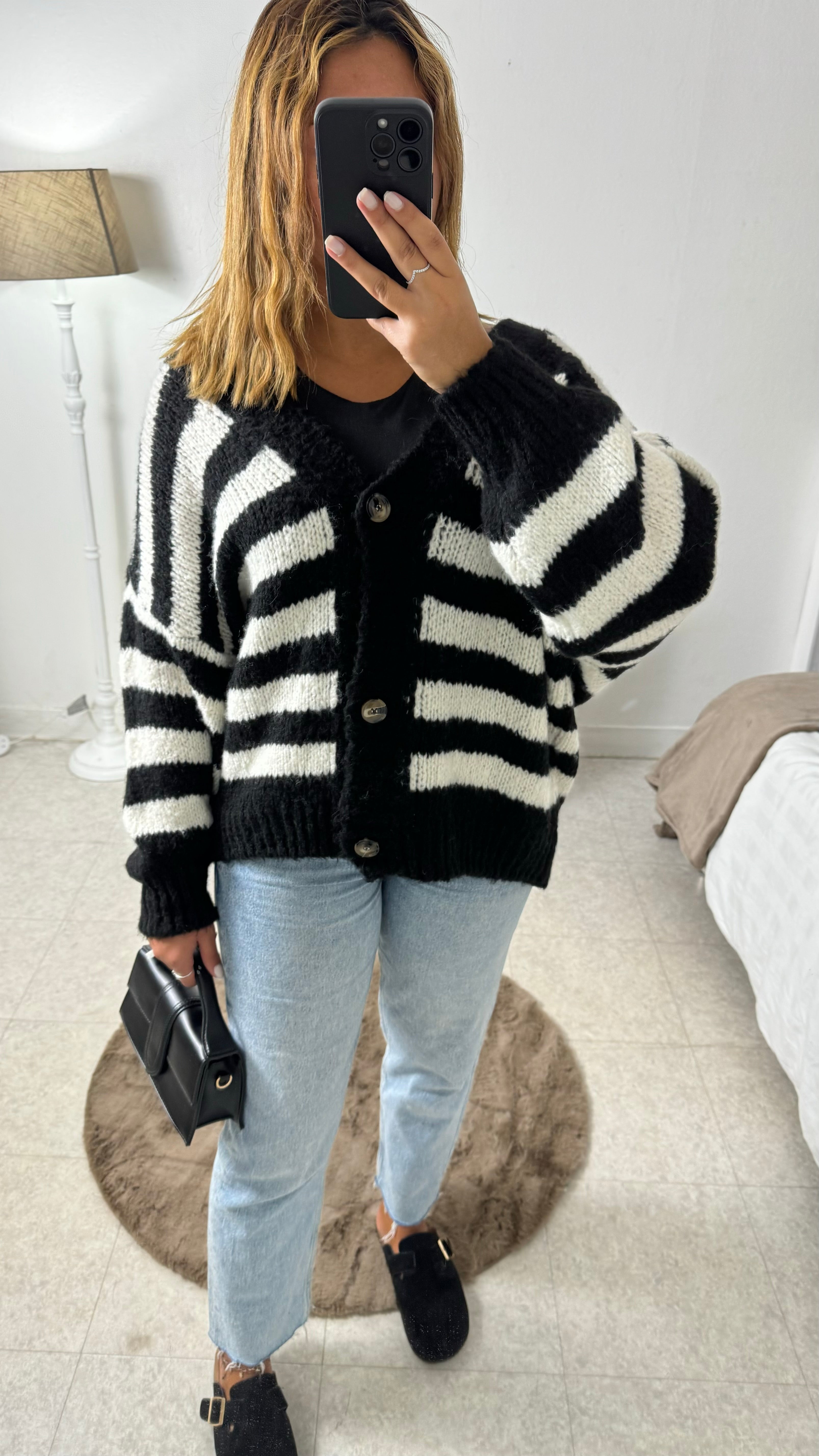 CARDIGAN RAYÉ NOIR