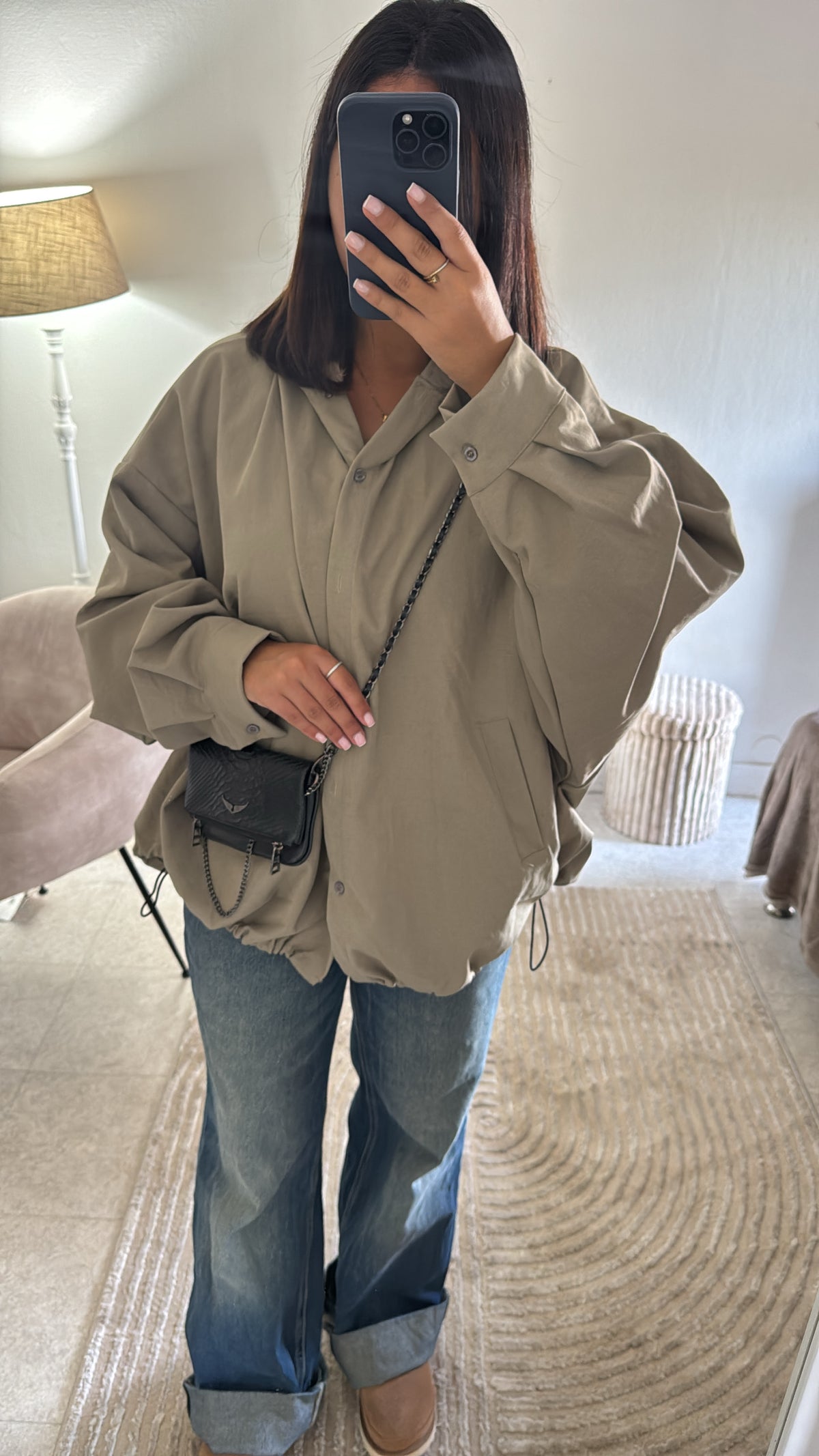 CHEMISE VESTE À CAPUCHE OVERSIZE KAKI