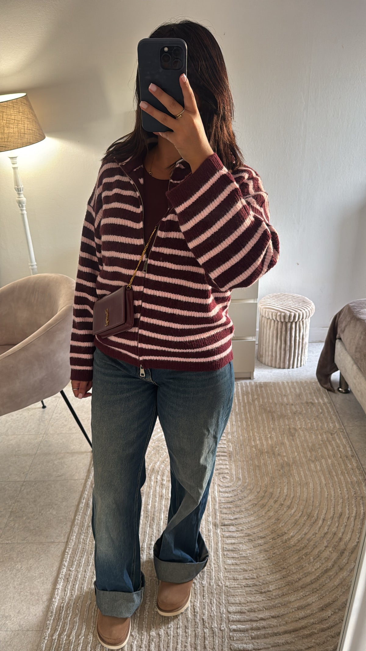 GILET À ZIP RAYÉ BORDEAUX