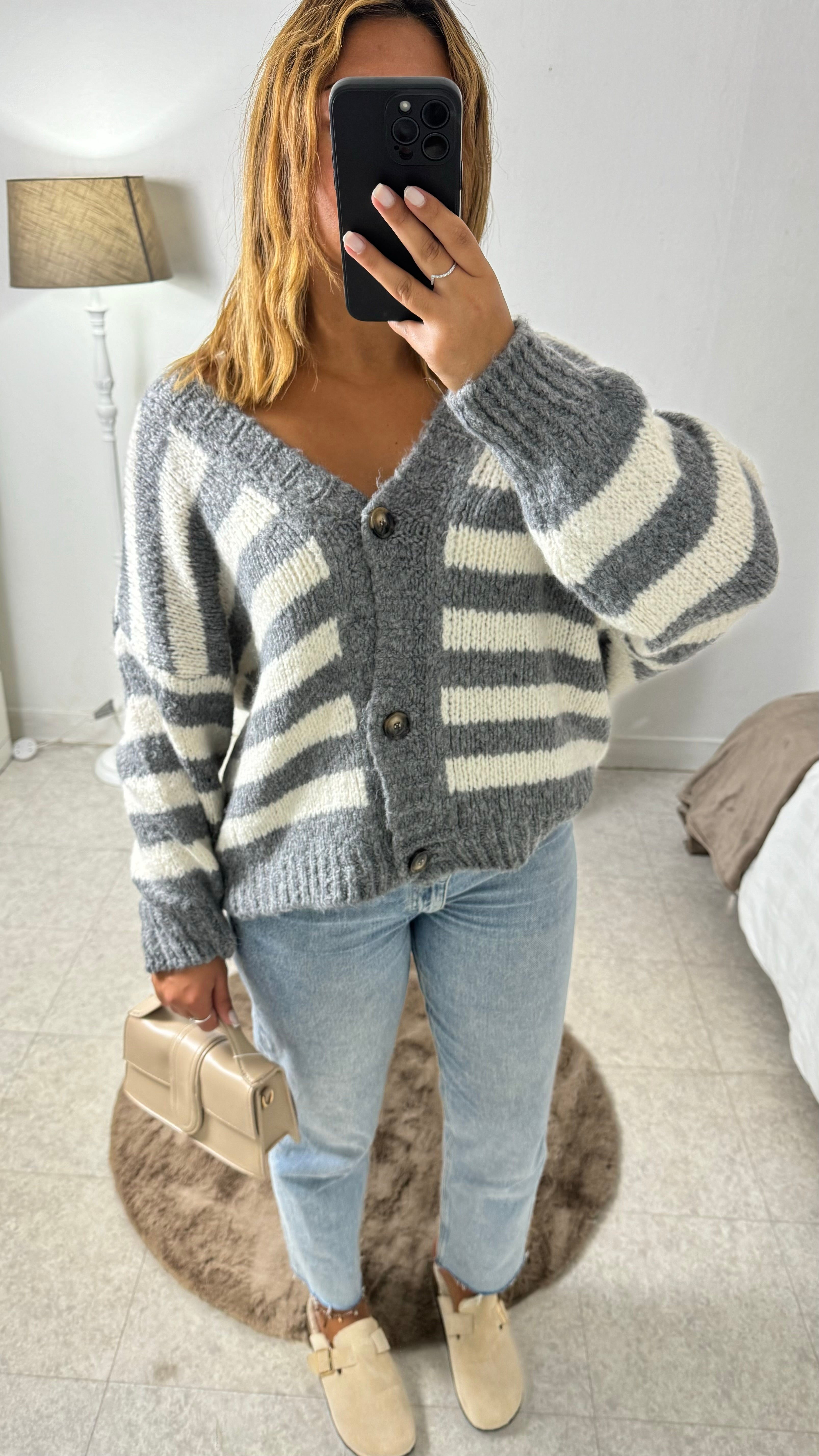 CARDIGAN RAYÉ GRIS