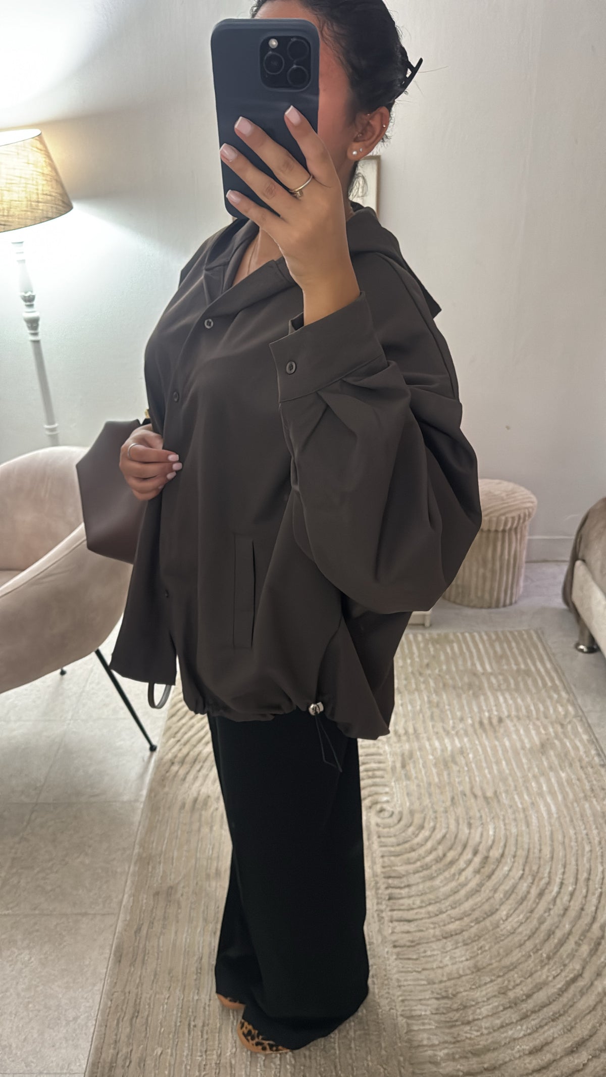 VESTE CHEMISE À CAPUCHE MARRON