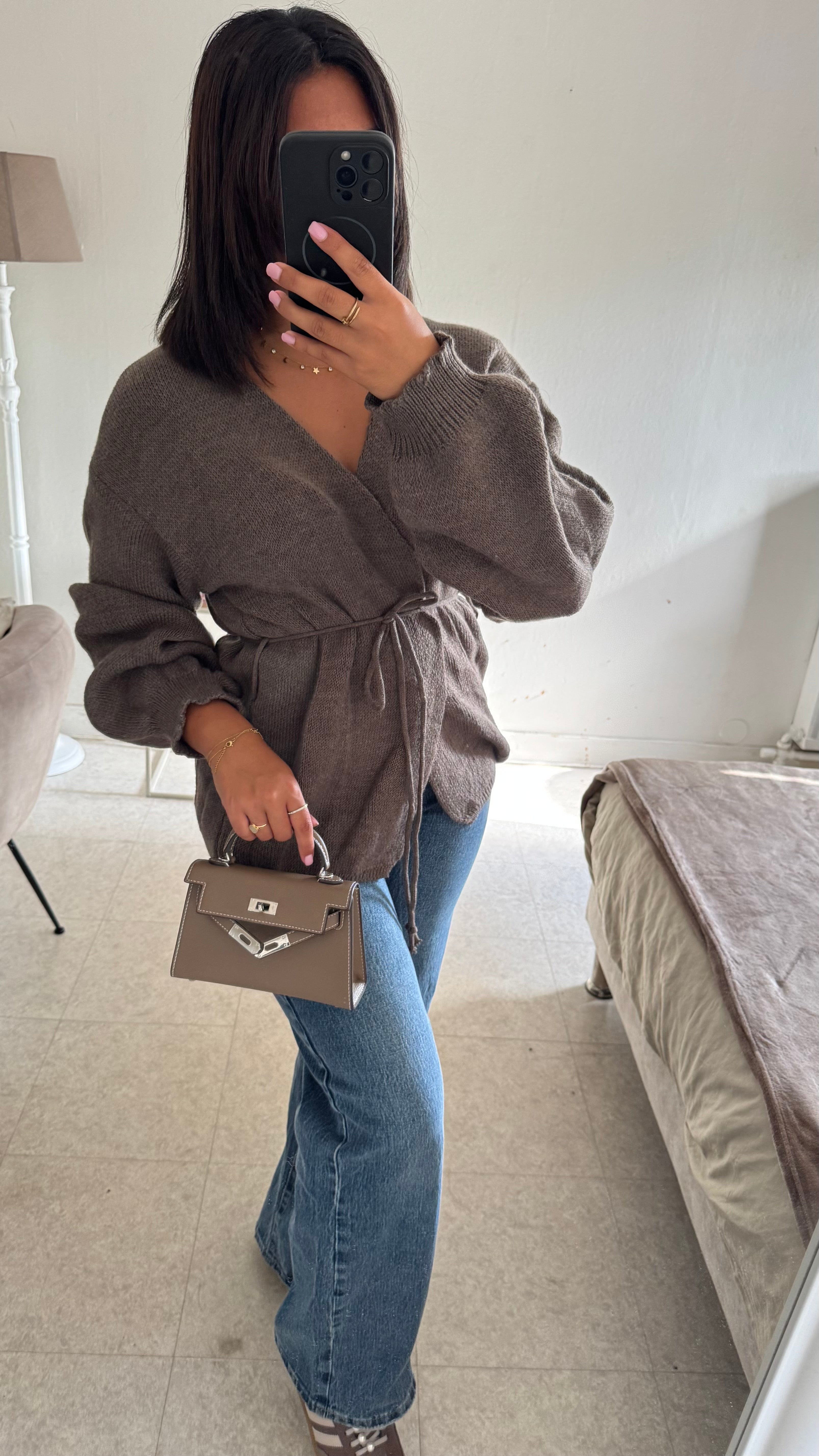 GILET NOUÉE TAUPE