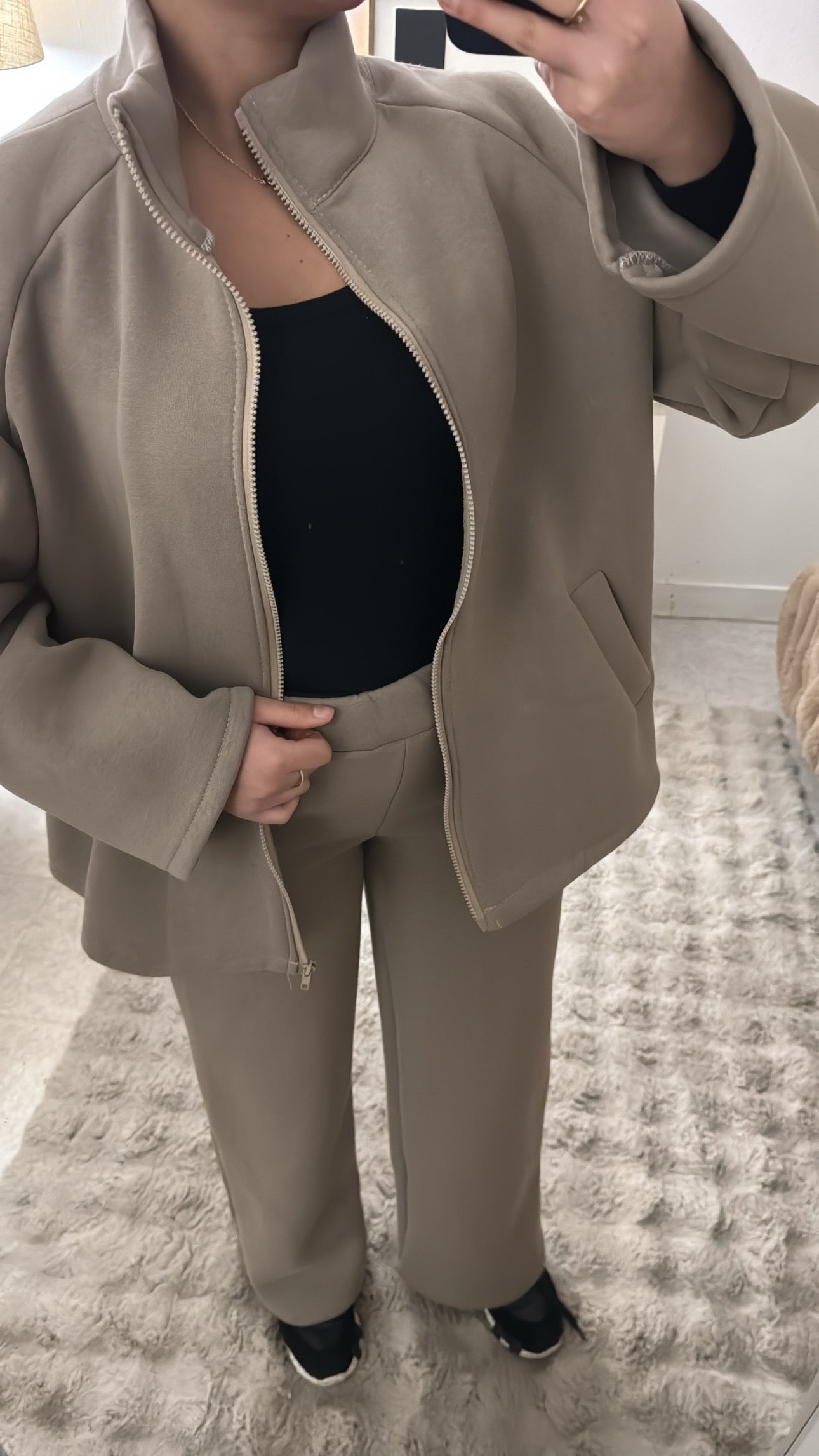 ENSEMBLE JOGGING À ZIP MOLLETONNÉ TAUPE