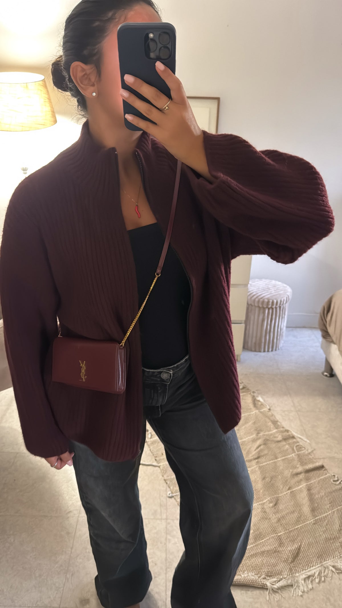 GILET À ZIP EN LAINE BORDEAUX