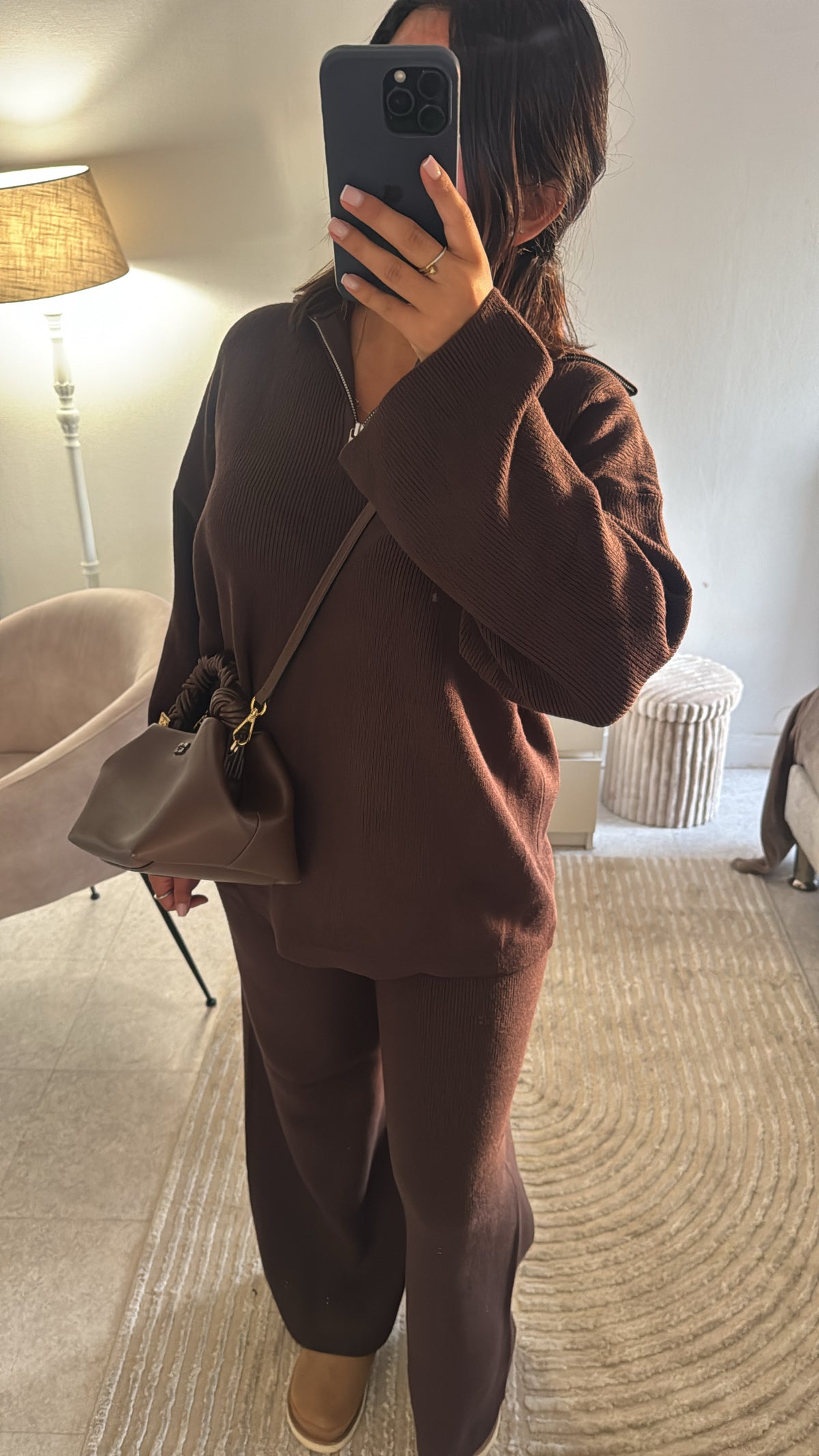 ENSEMBLE À ZIP MAILLE MARRON