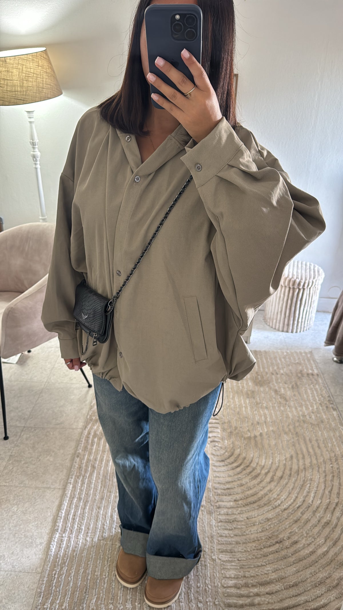 CHEMISE VESTE À CAPUCHE OVERSIZE KAKI