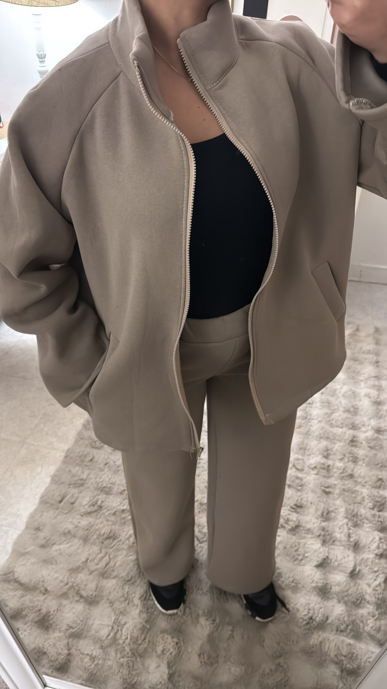 ENSEMBLE JOGGING À ZIP MOLLETONNÉ TAUPE
