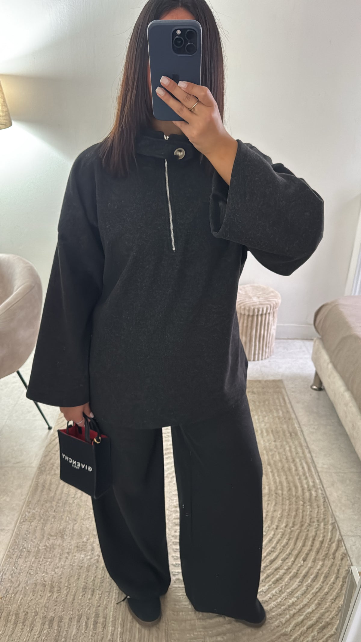 ENSEMBLE À ZIP BOUTON NOIR CHINÉ