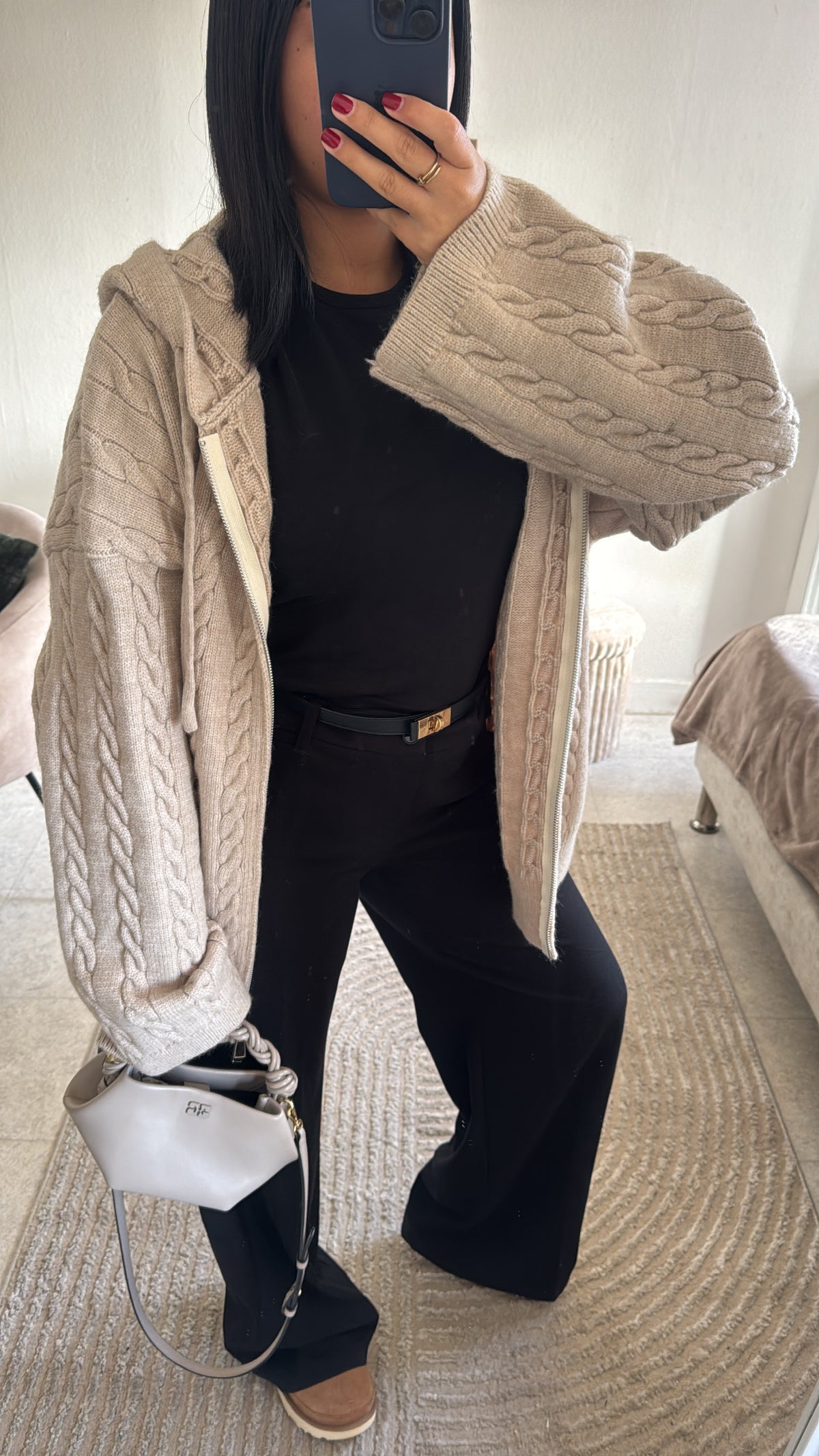 GILET TRICOT À CAPUCHE BEIGE