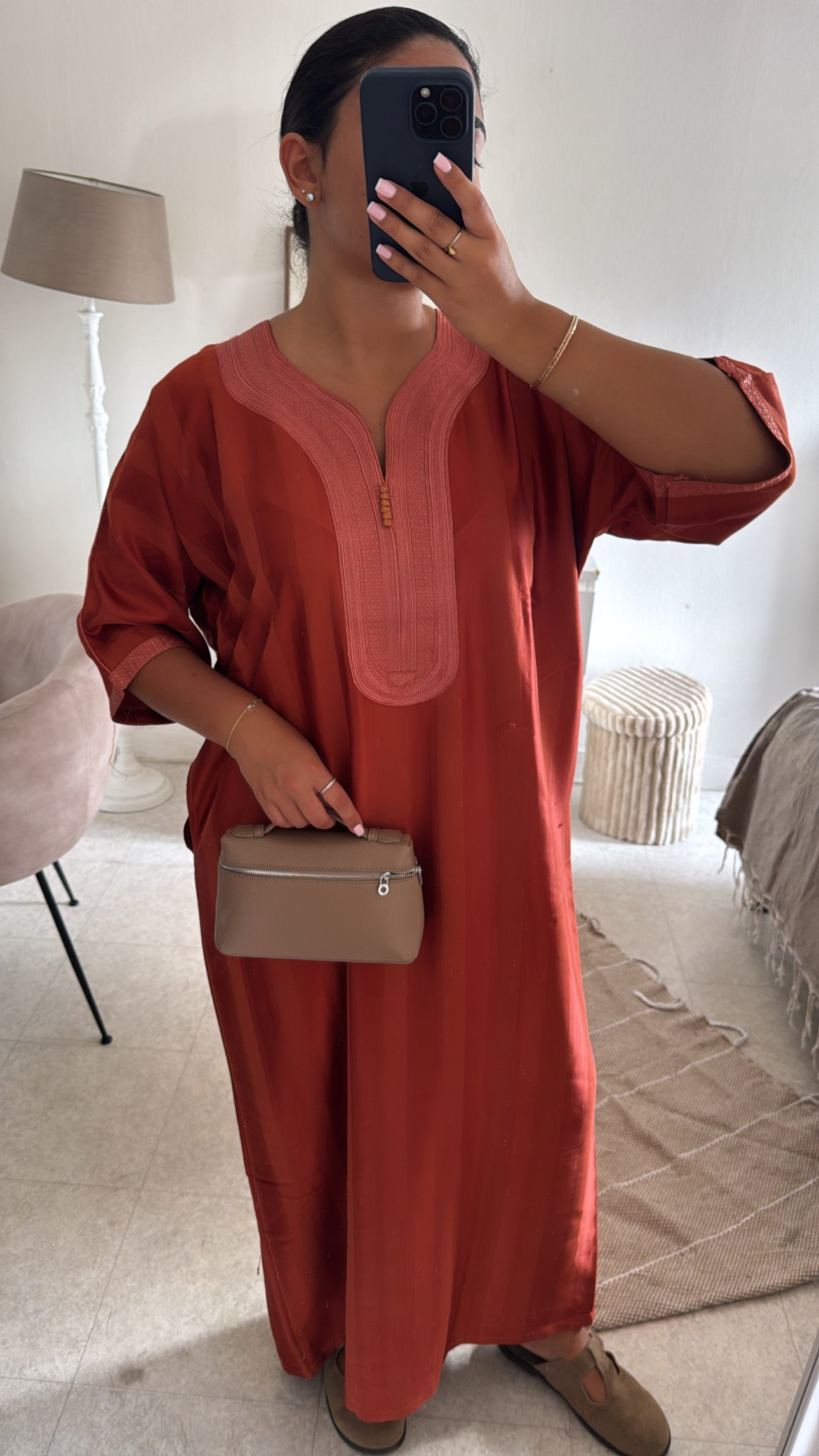 GANDOURA BELDI EN SATIN ORANGE
