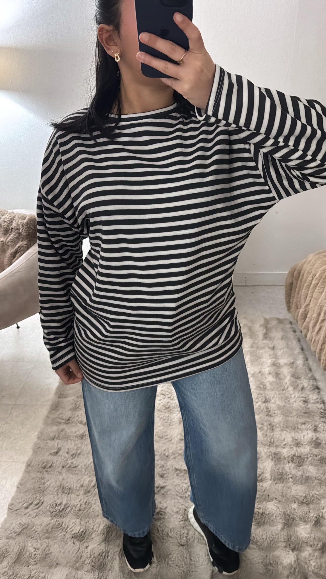 PULL RAYÉ MOLLETONNÉ NOIR