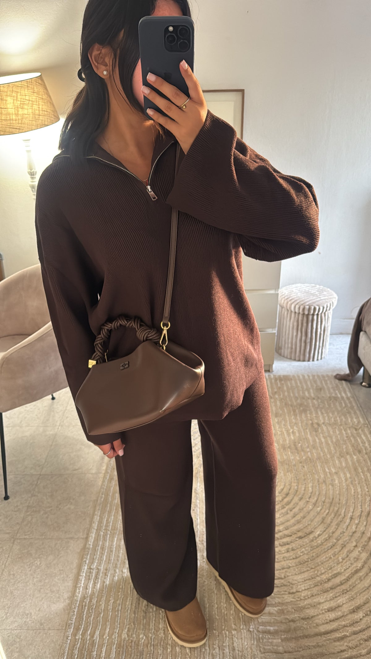 ENSEMBLE À ZIP MAILLE MARRON