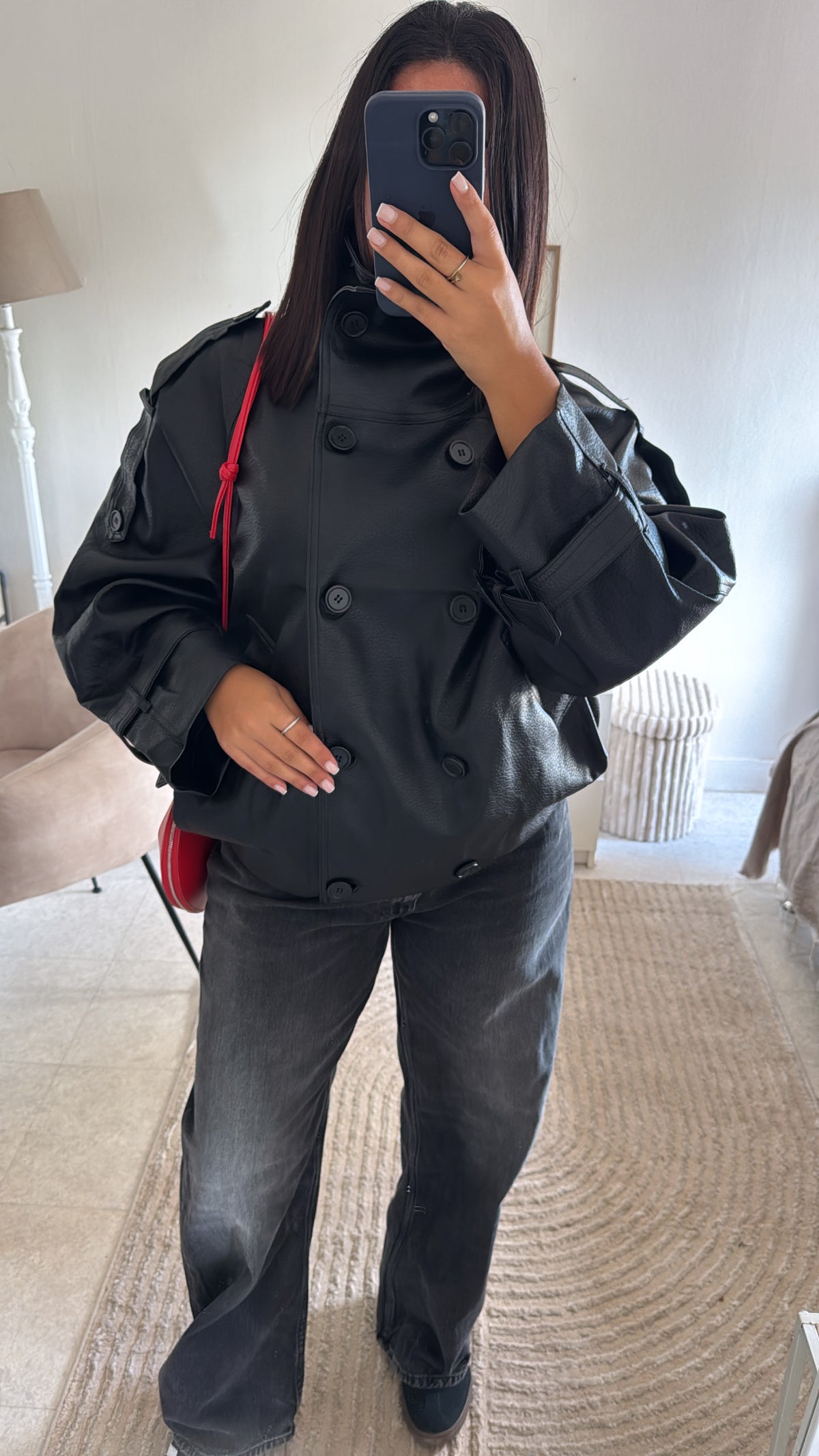 TRENCH EN CUIR COL MONTANT