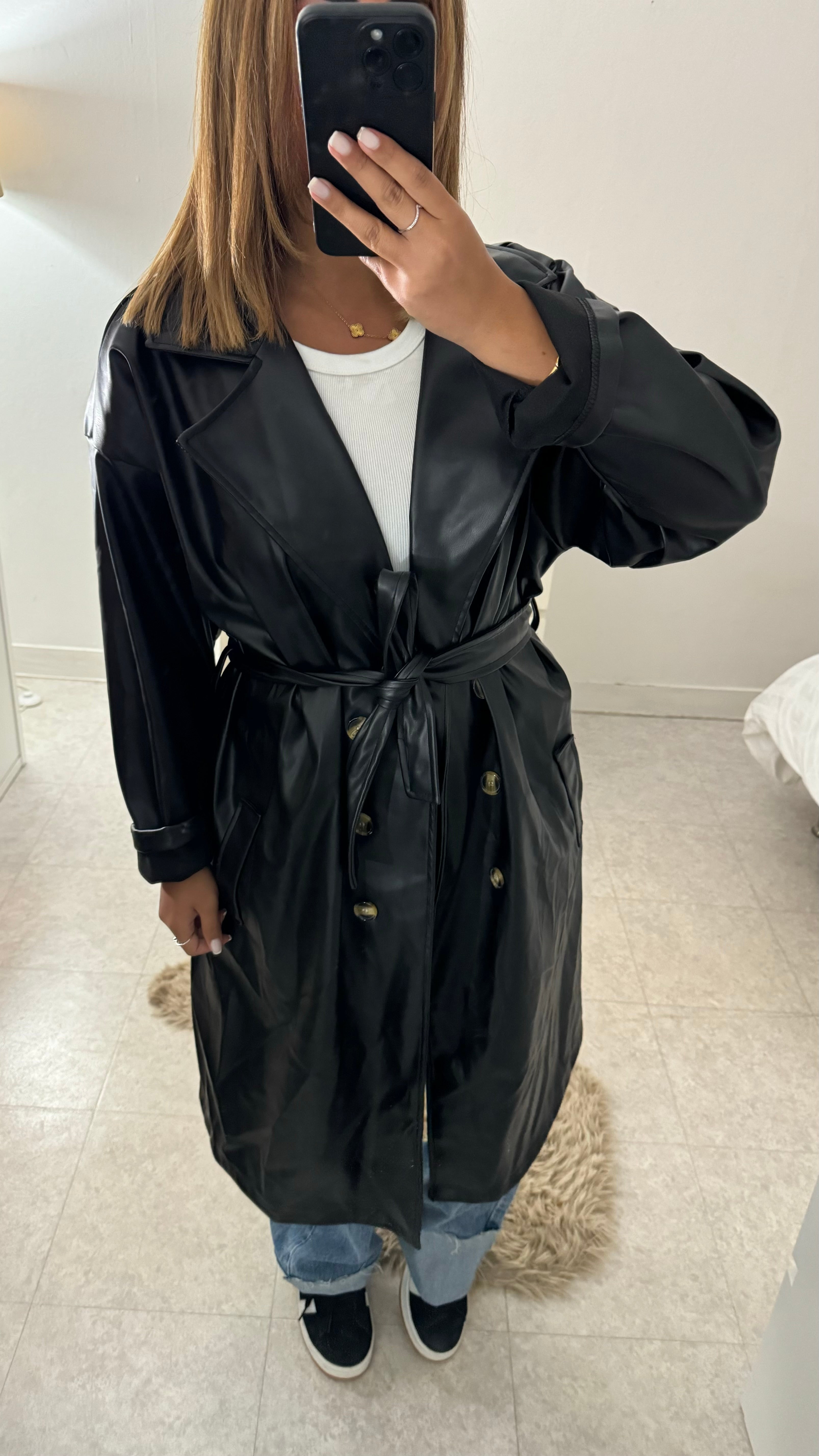 TRENCH SEMI CUIR 44/52 NOIR