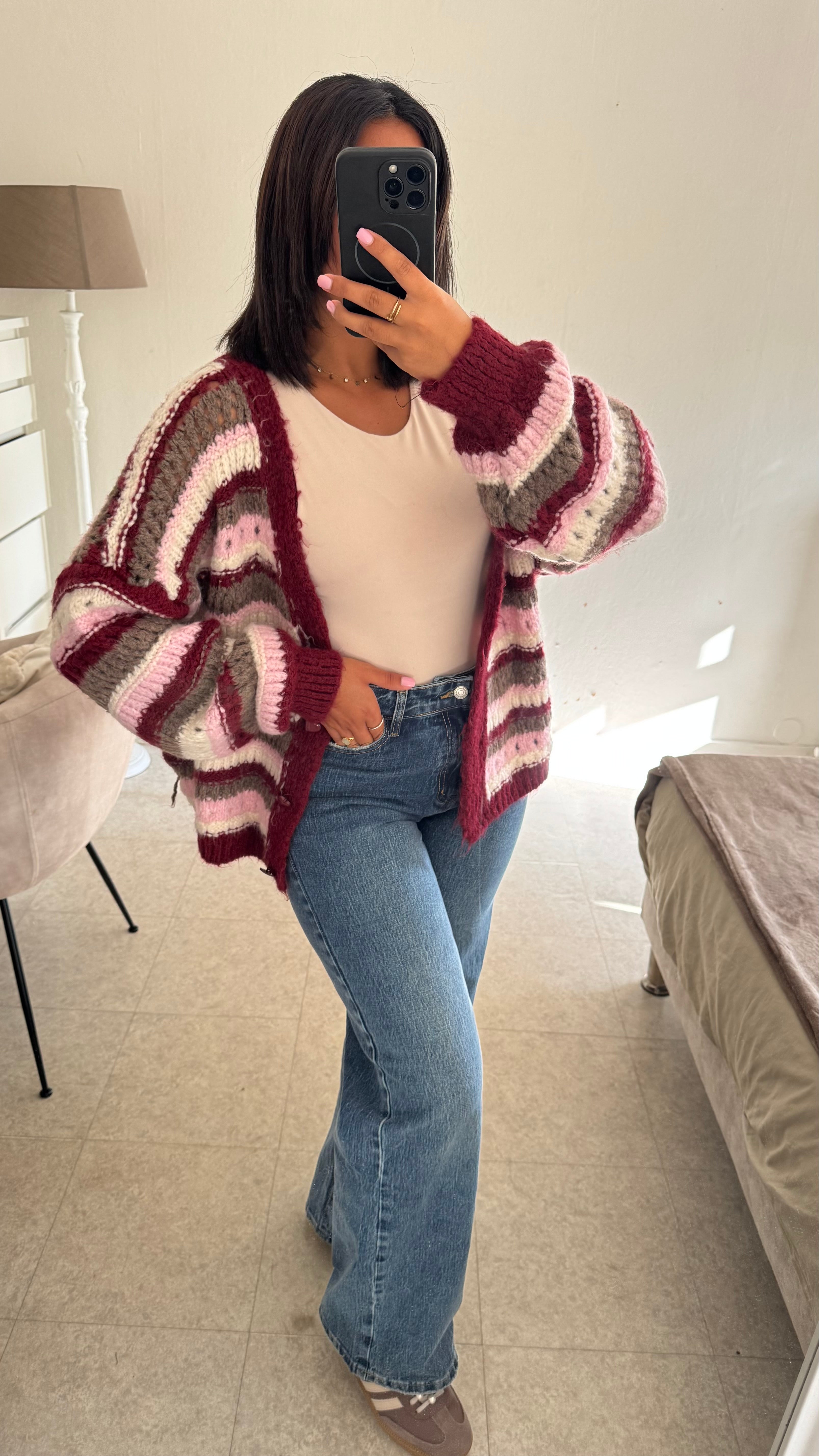 CARDIGAN RAYÉE ROUGE