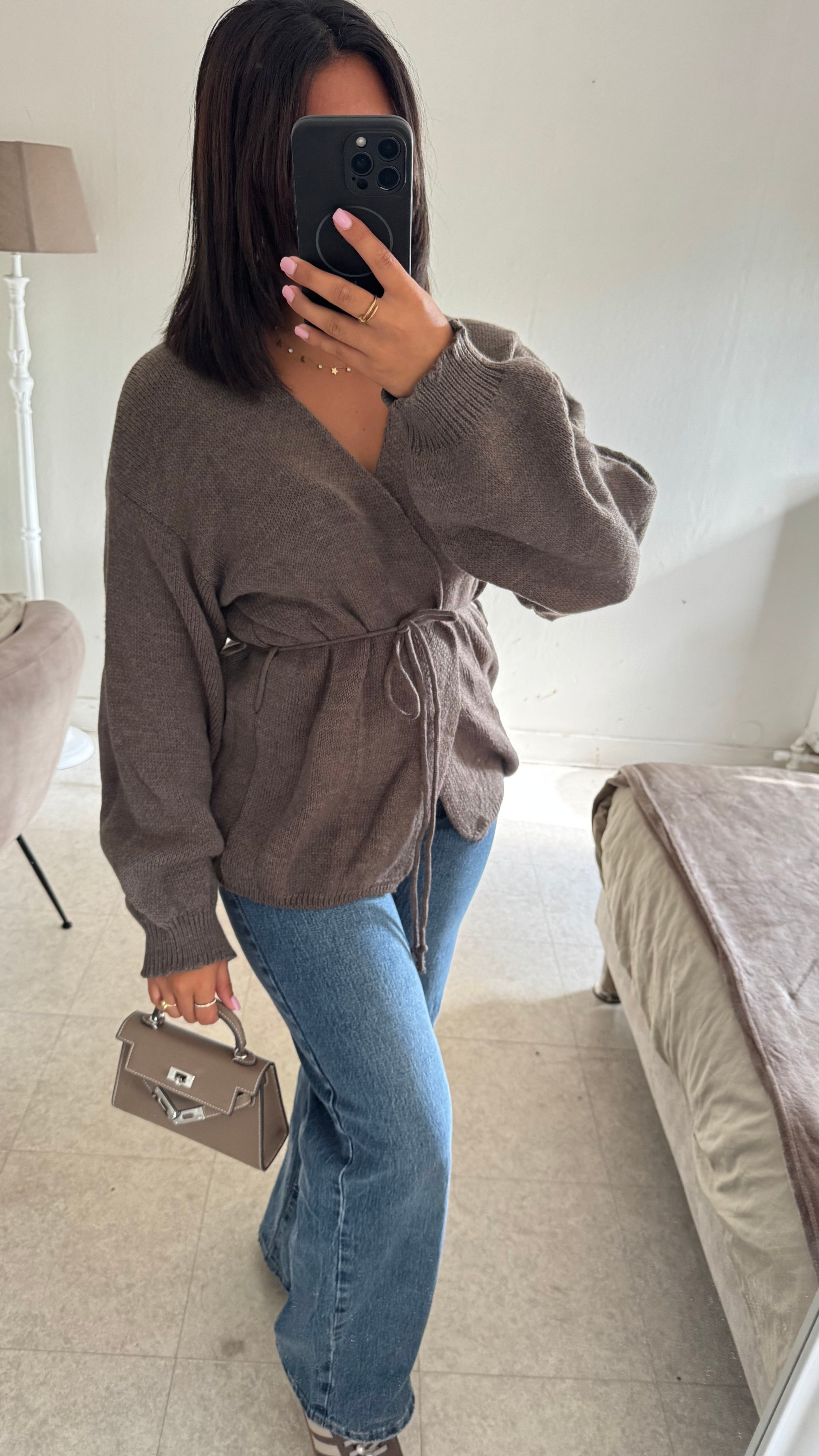 GILET NOUÉE TAUPE