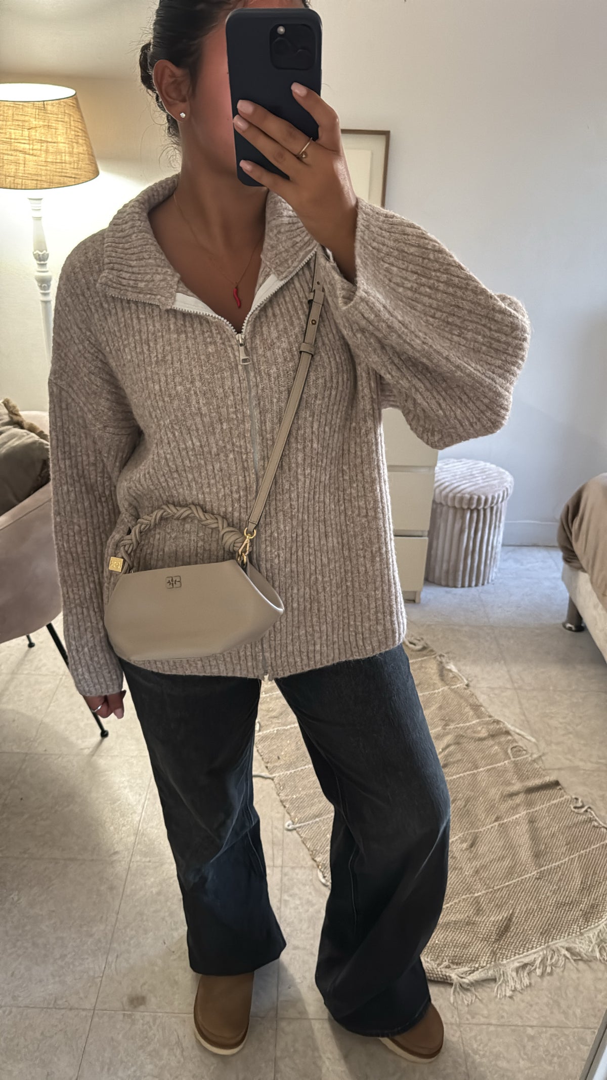 GILET À ZIP EN LAINE BEIGE