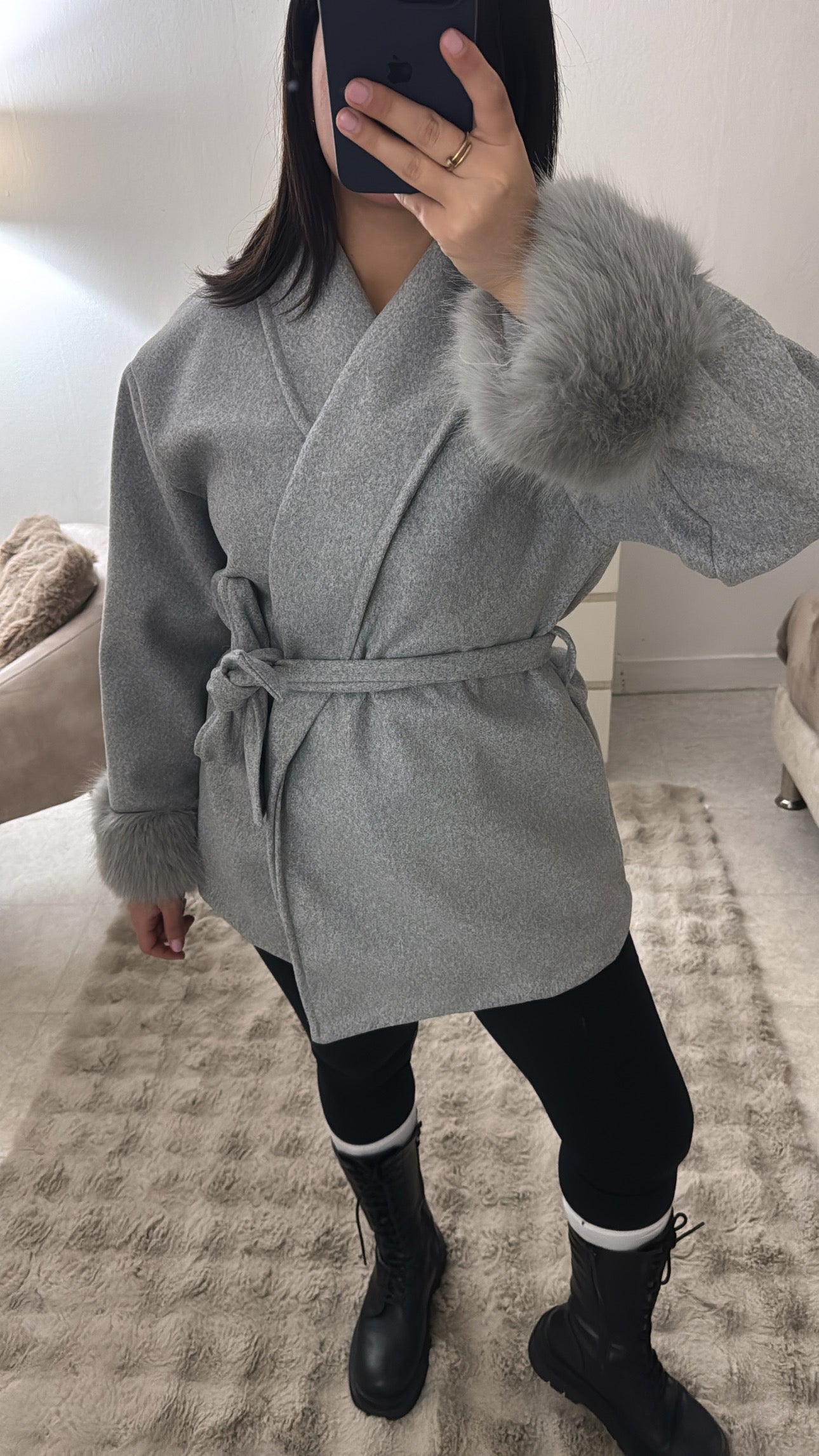 MANTEAU FOURRURE GRIS
