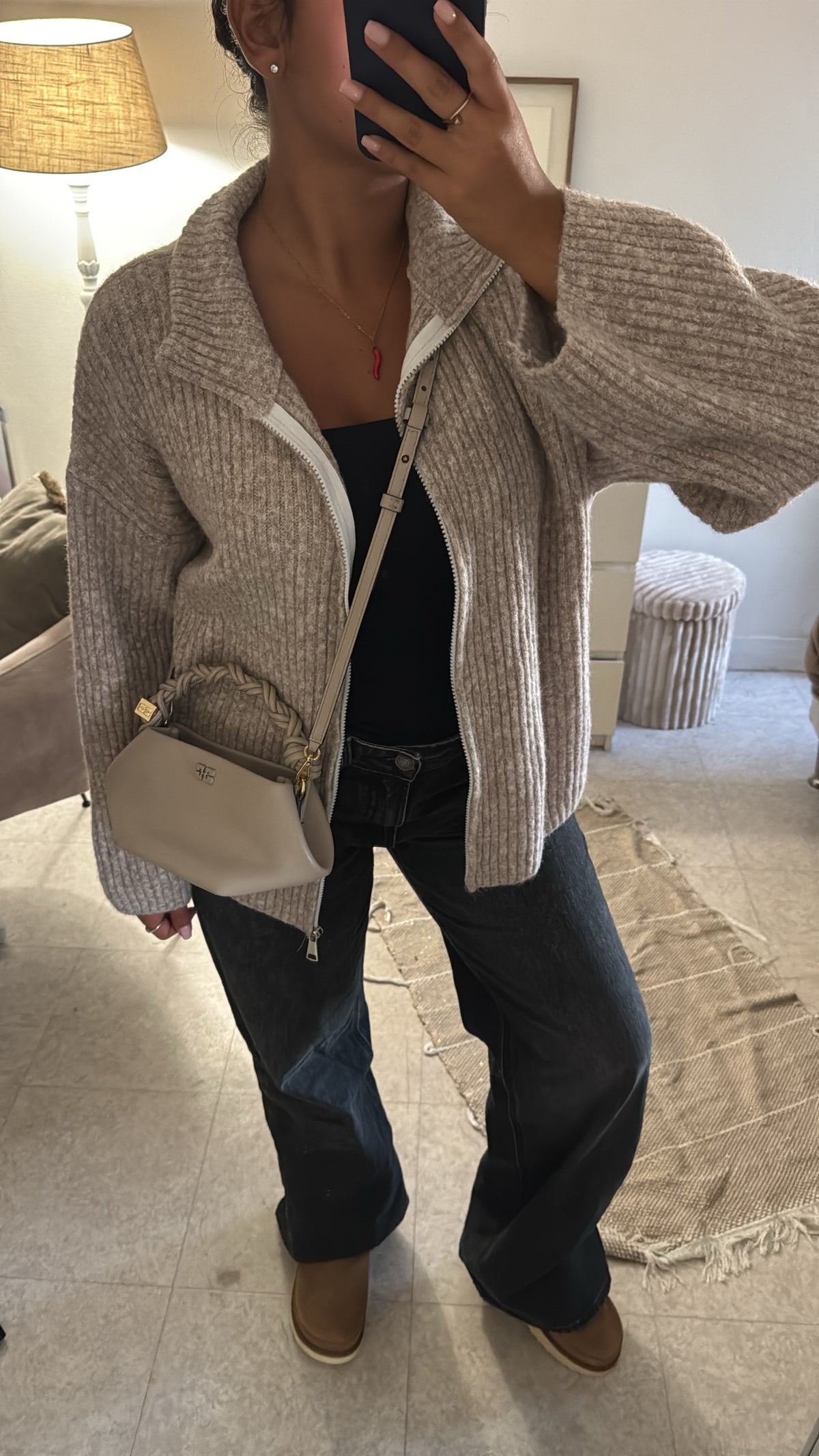 GILET À ZIP EN LAINE BEIGE