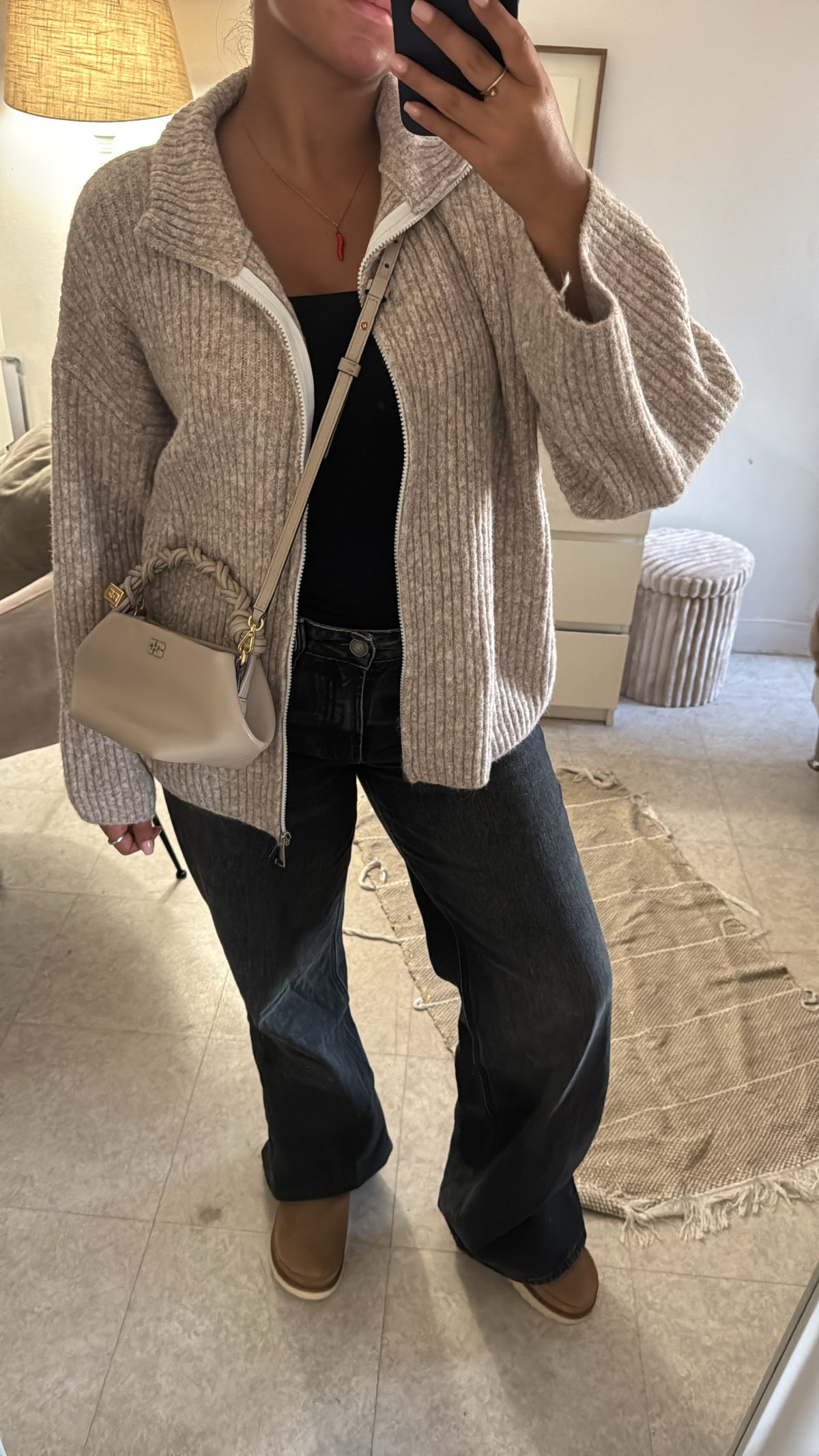 GILET À ZIP EN LAINE BEIGE