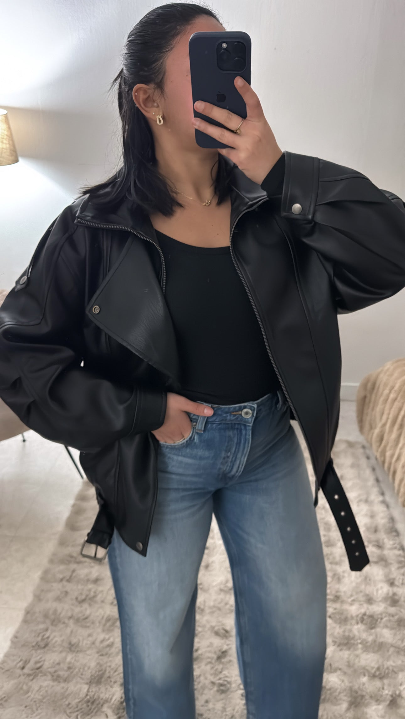VESTE EN CUIR OVERSIZE