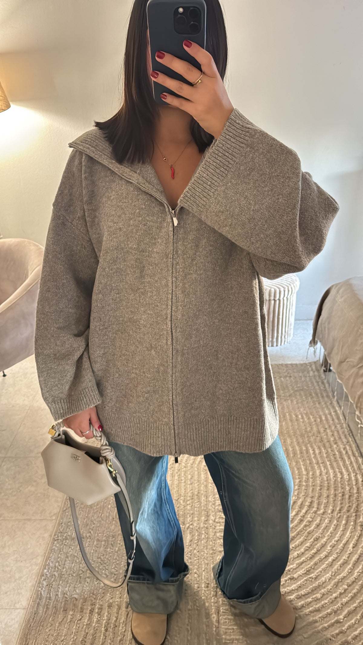 GILET MAILLE SUPER OVERSIZE TAUPE
