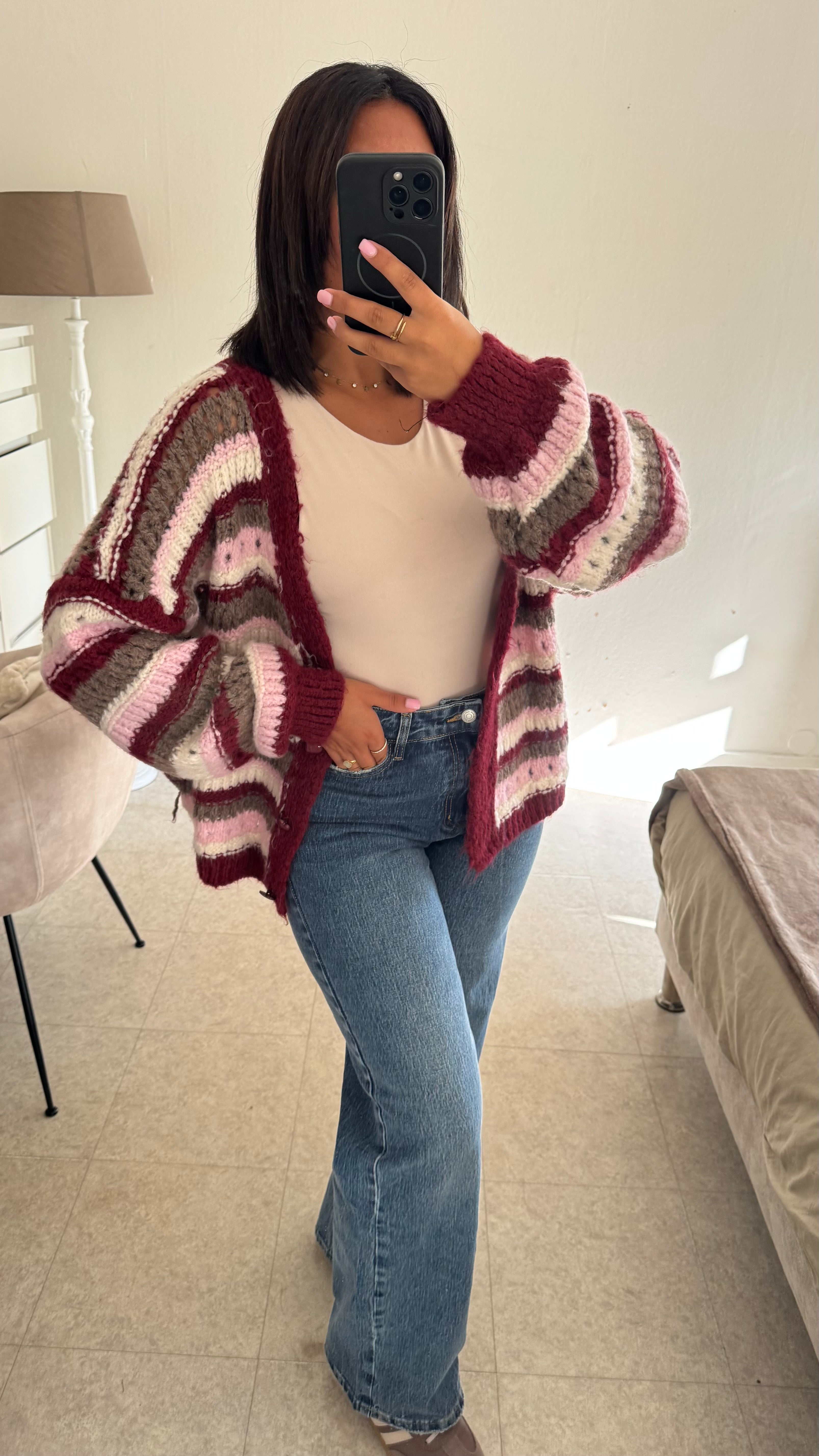 CARDIGAN RAYÉE ROUGE