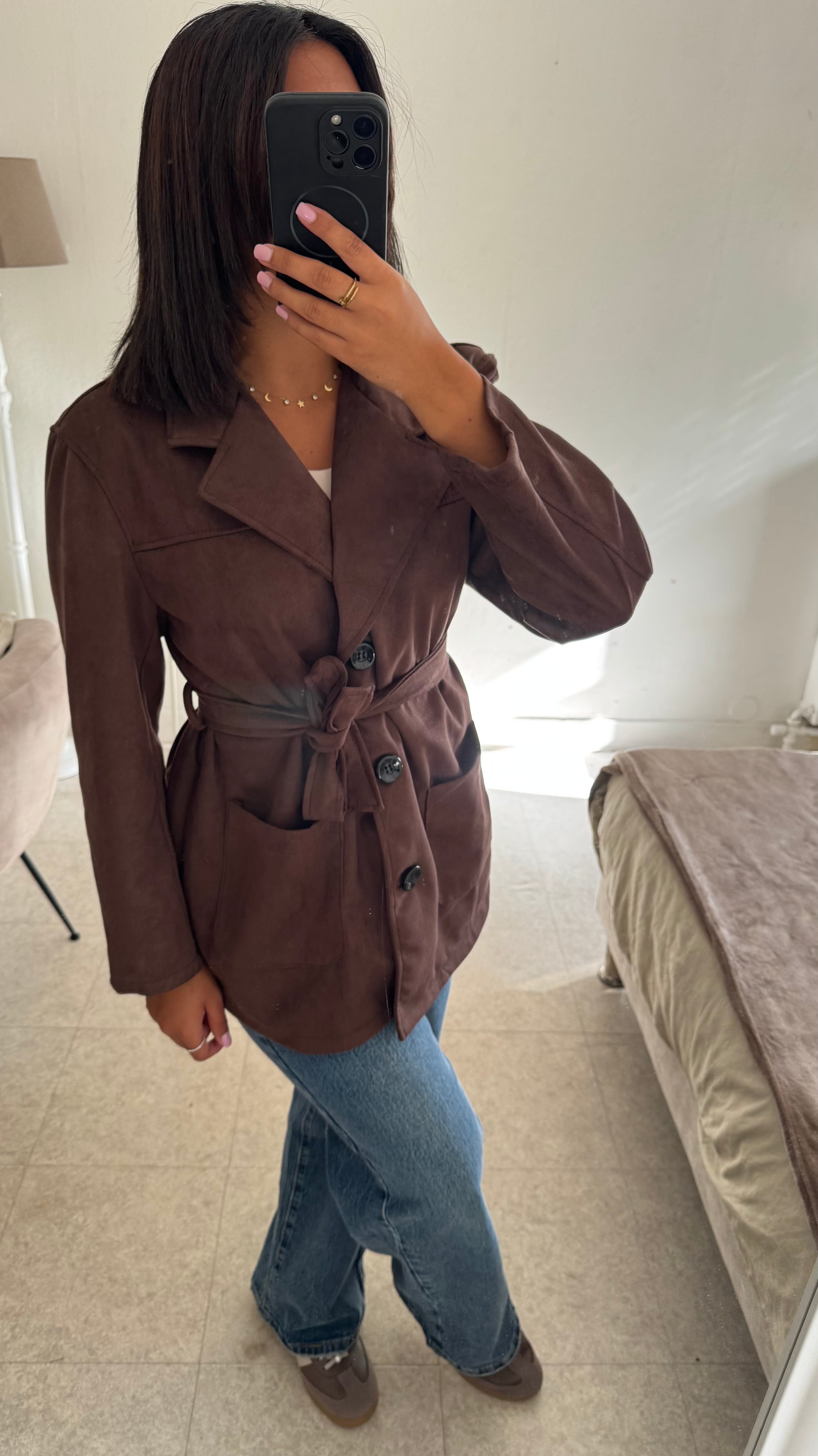 TRENCH EN DAIM MARRON