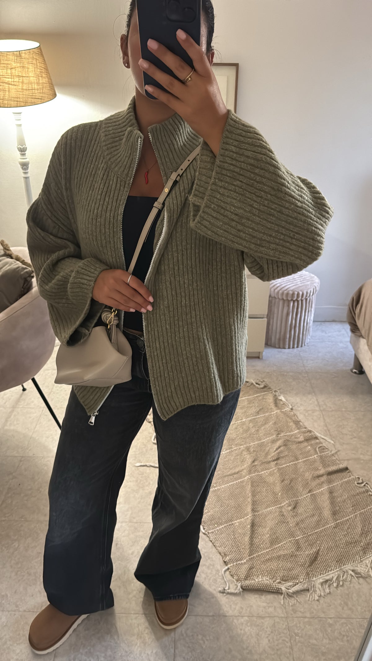 GILET À ZIP EN LAINE KAKI