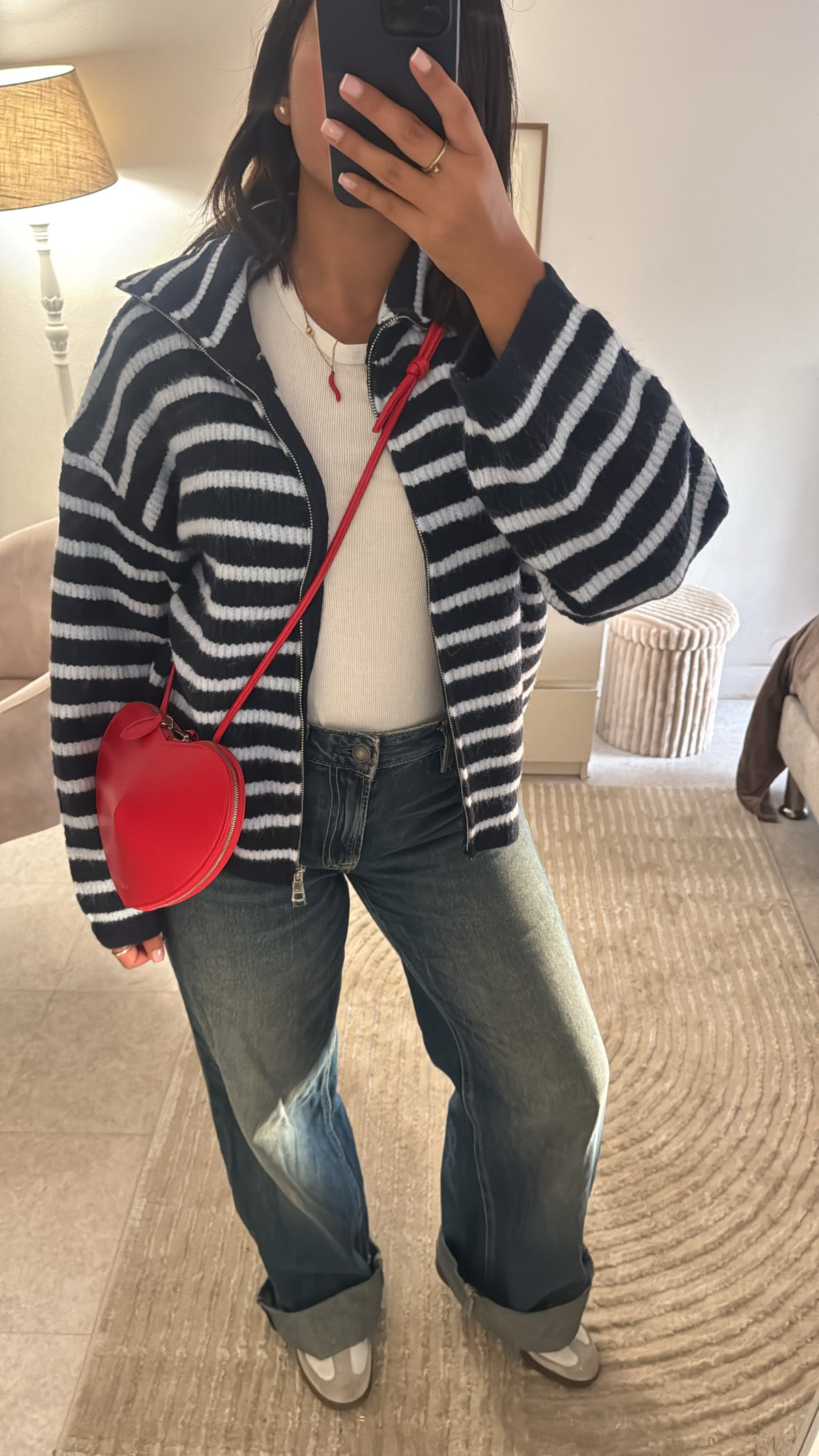 GILET À ZIP RAYÉ BLEU