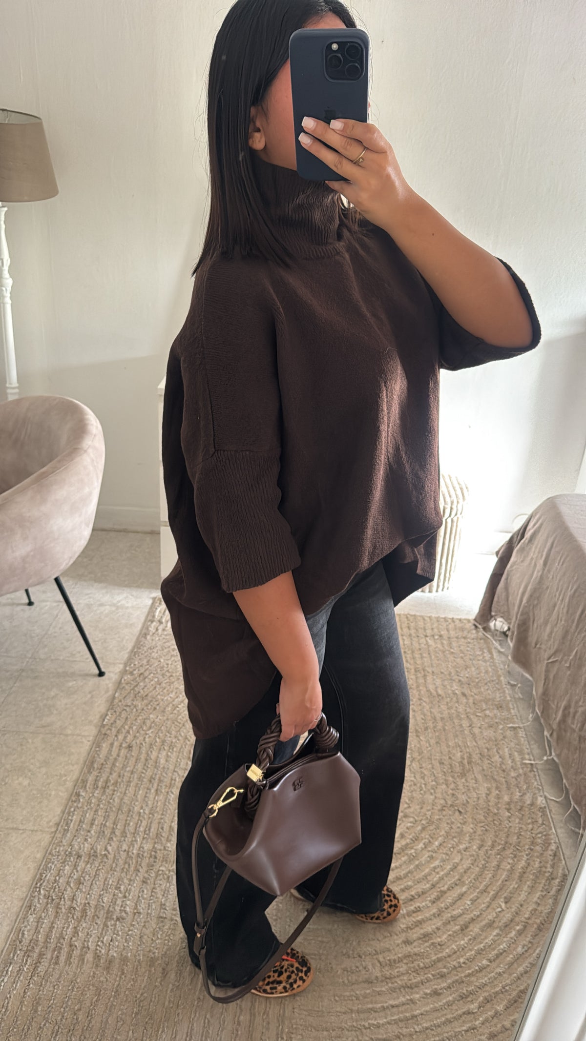 PULL TRICOT ASYMÉTRIQUE MARRON