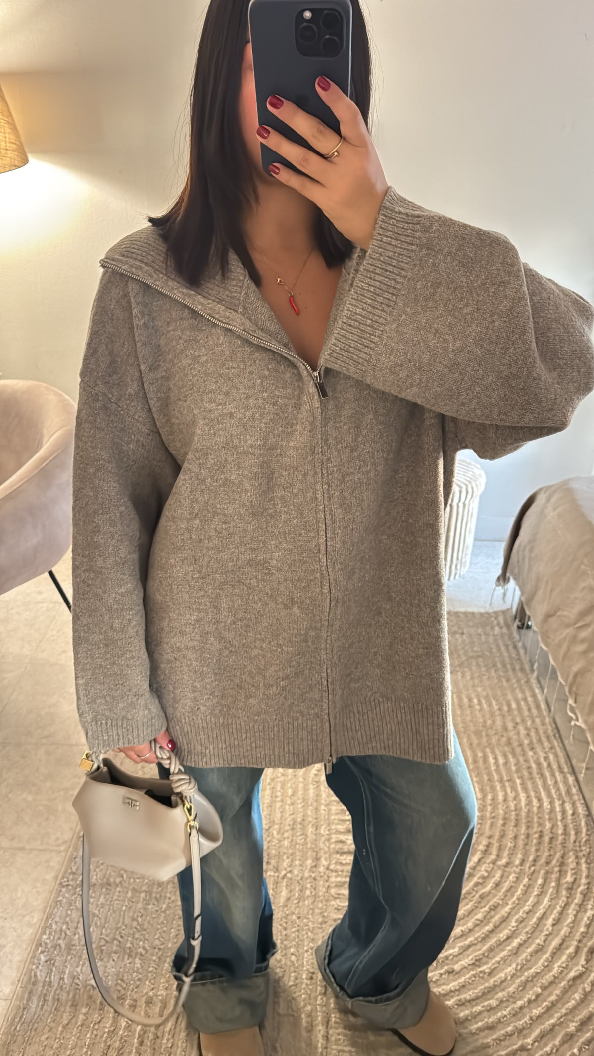 GILET MAILLE SUPER OVERSIZE TAUPE