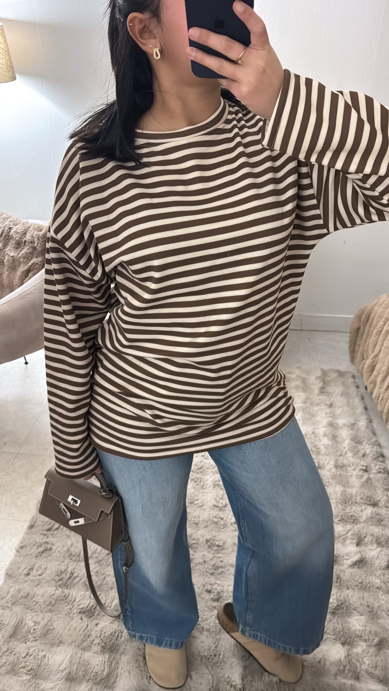 PULL RAYÉ MOLLETONNÉ BEIGE