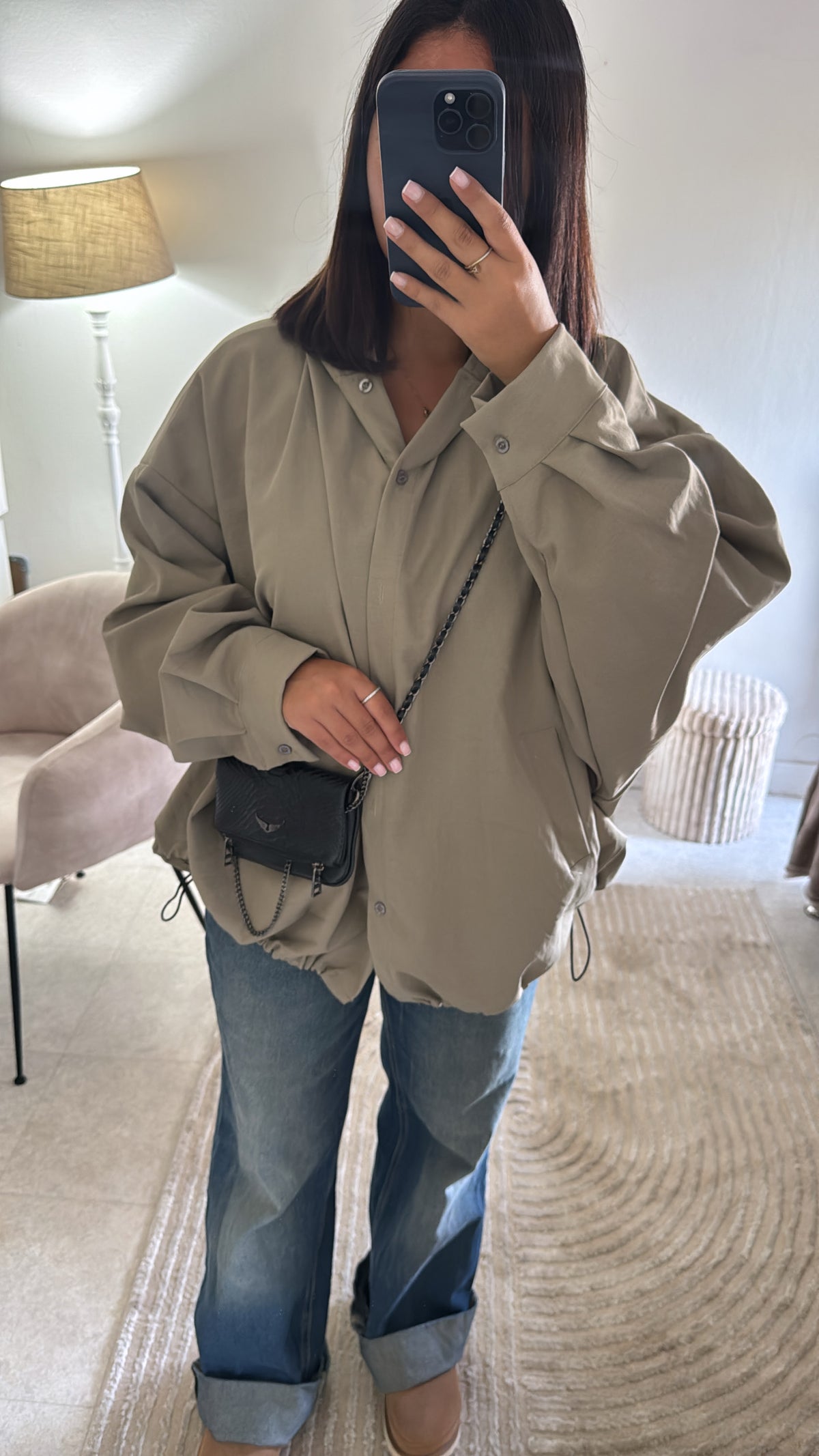 CHEMISE VESTE À CAPUCHE OVERSIZE KAKI