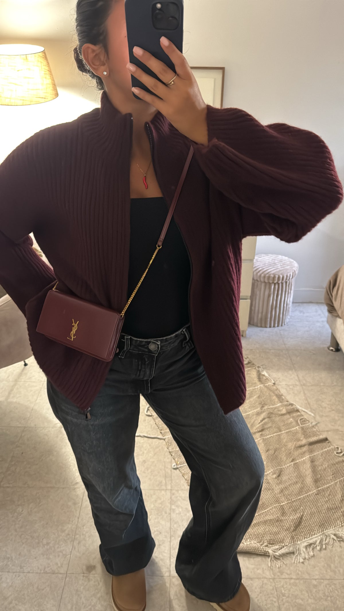 GILET À ZIP EN LAINE BORDEAUX