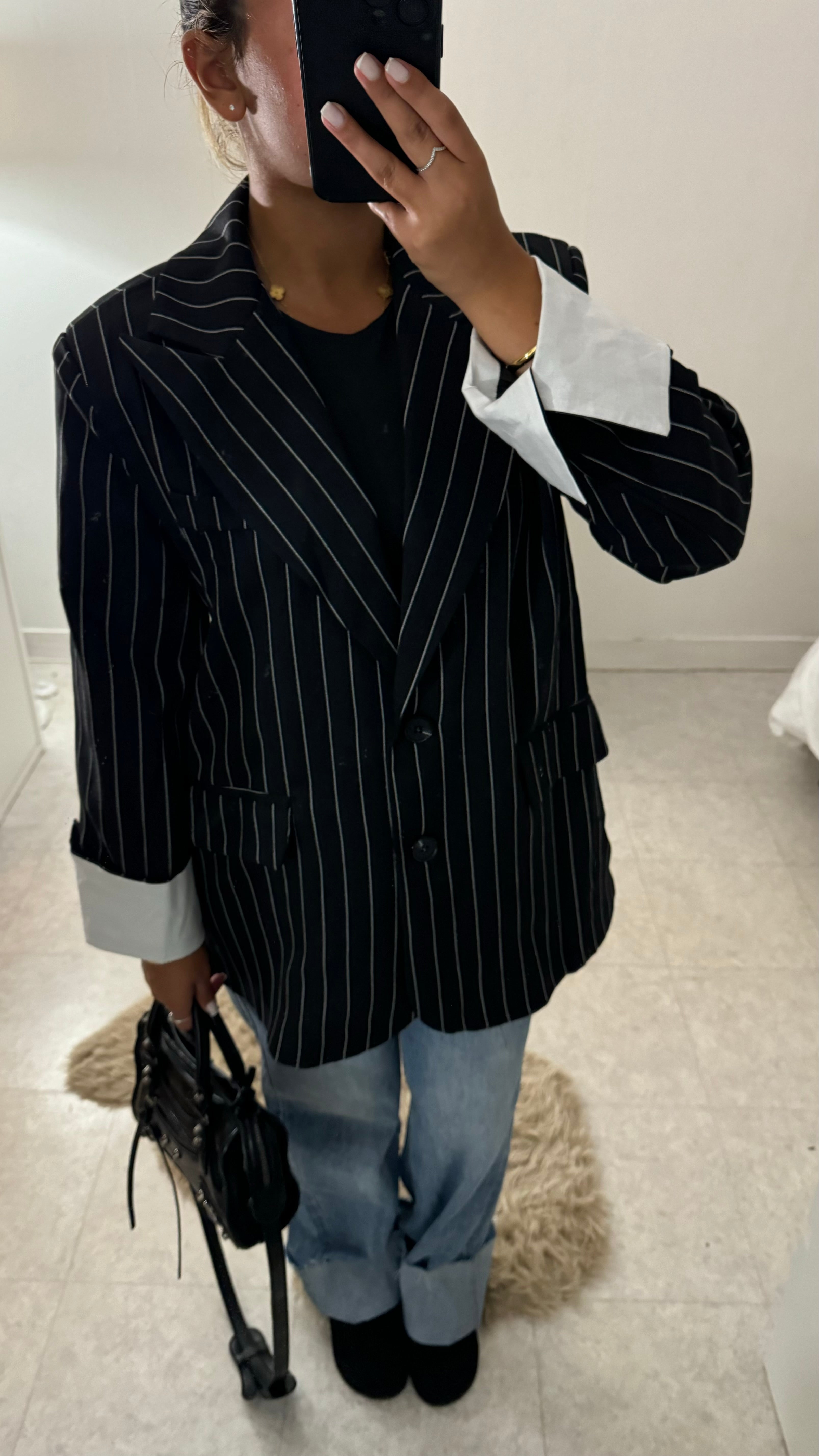 BLAZER OVERSIZE RAYÉ NOIR