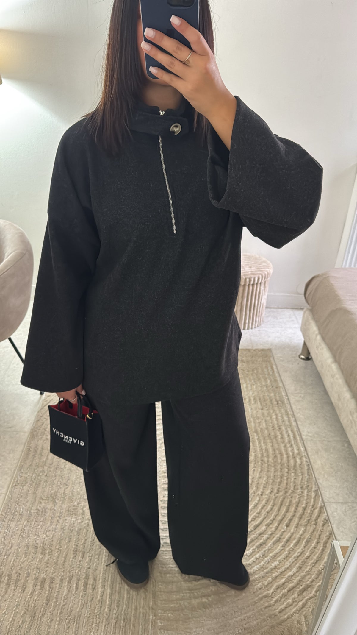 ENSEMBLE À ZIP BOUTON NOIR CHINÉ