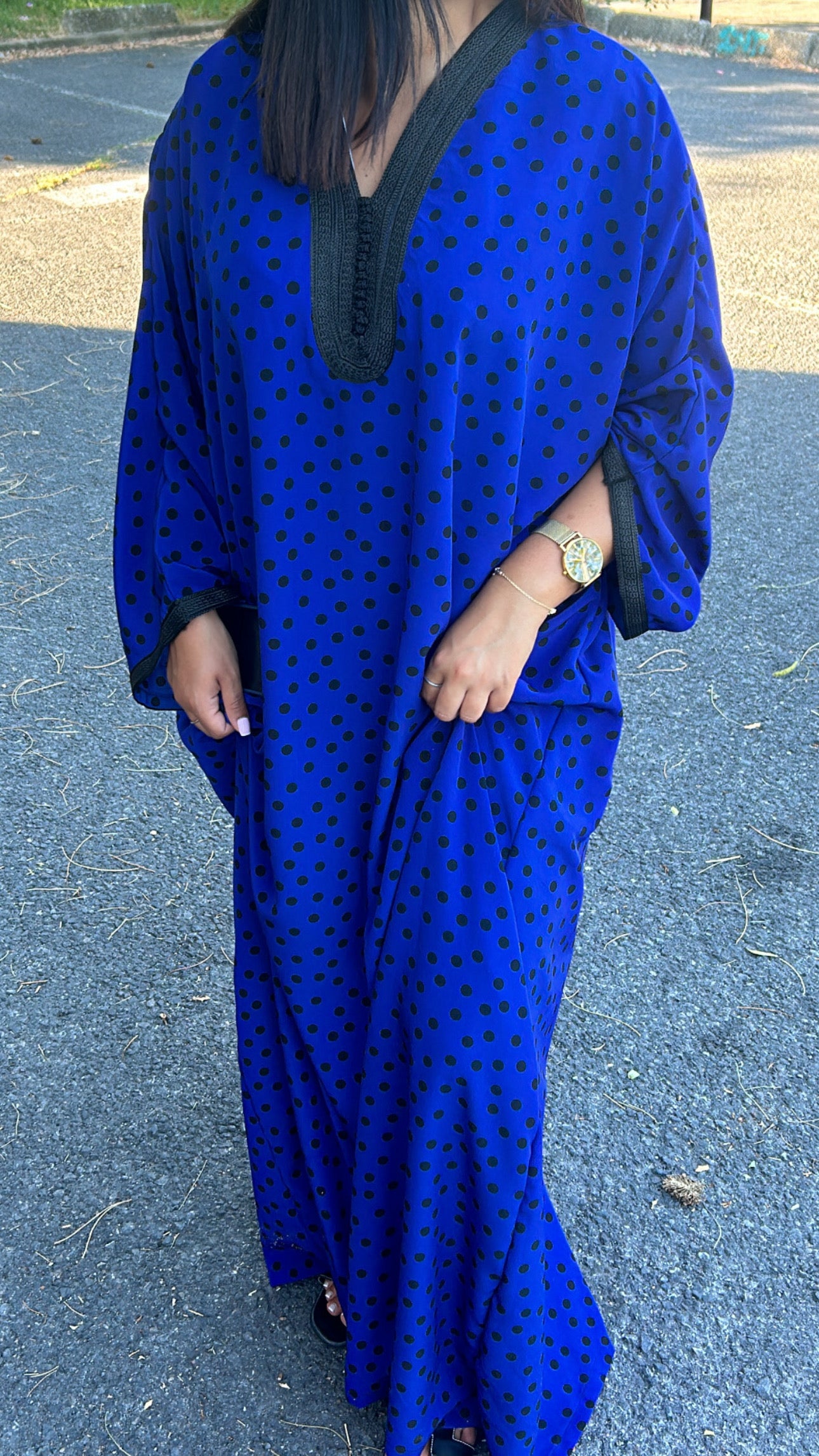 GANDOURA FLUIDE A POIS BLEUE