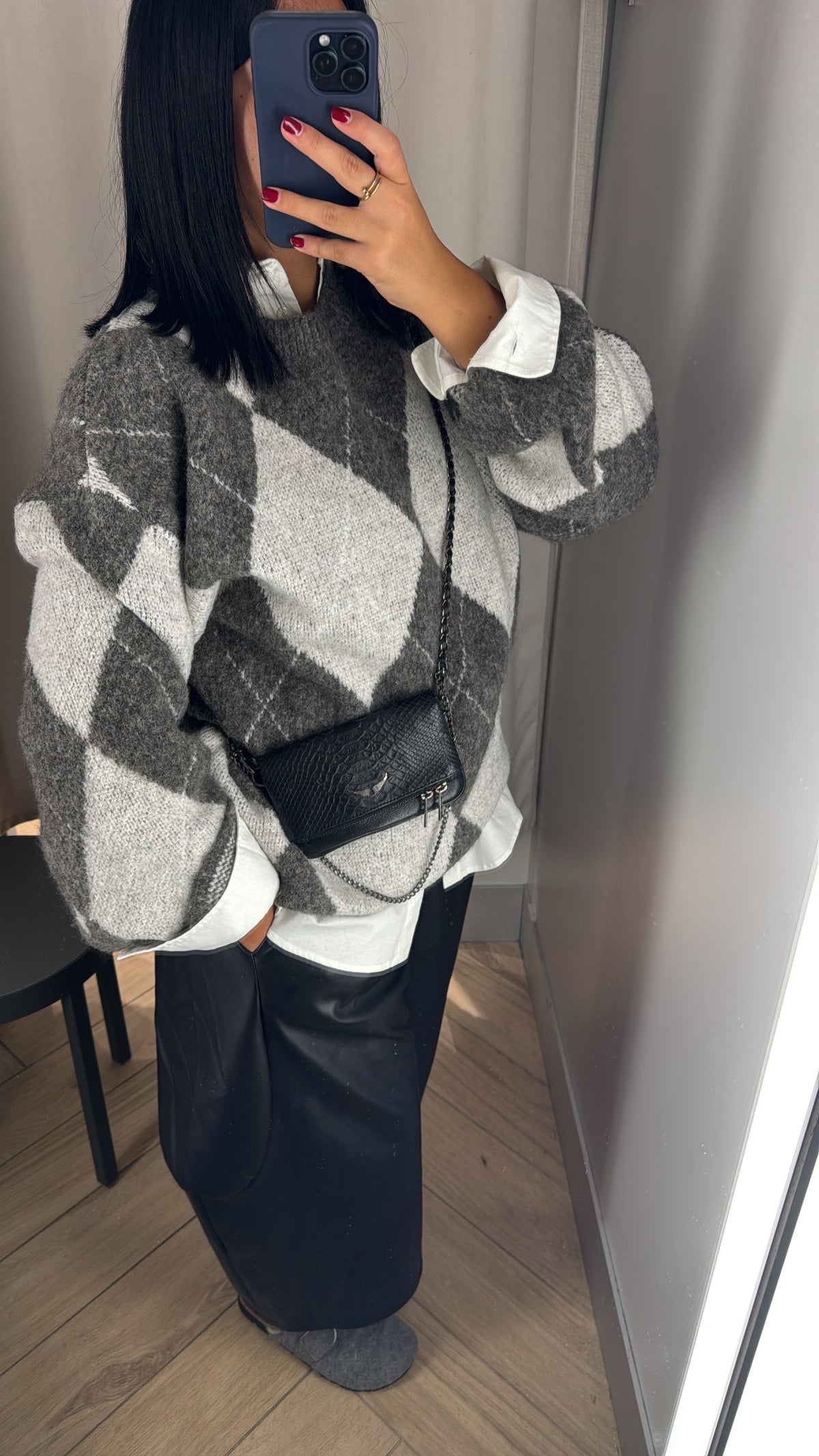 PULL CADRILLÉ GRIS