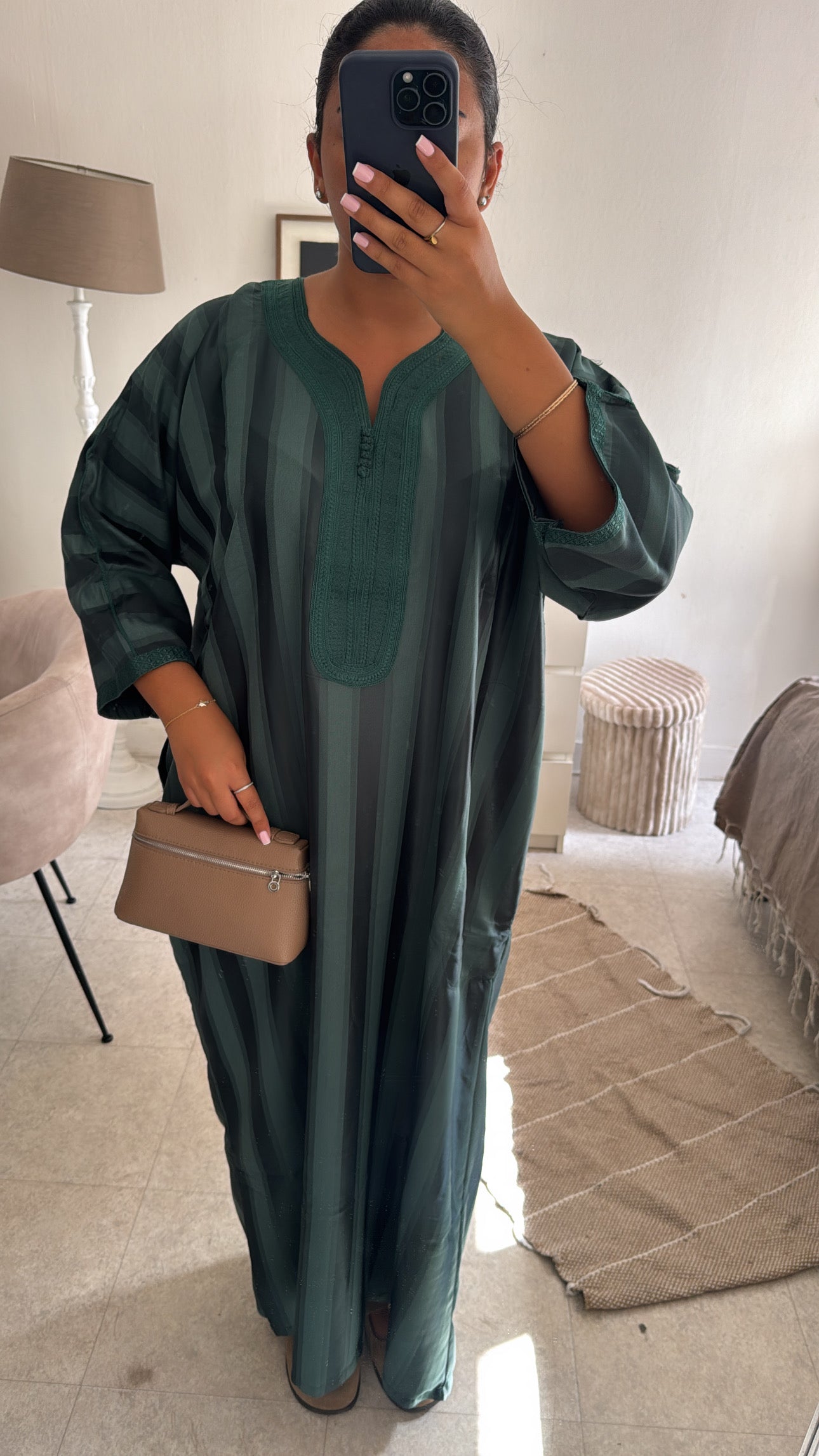 GANDOURA BELDI SATIN VERT SAPIN