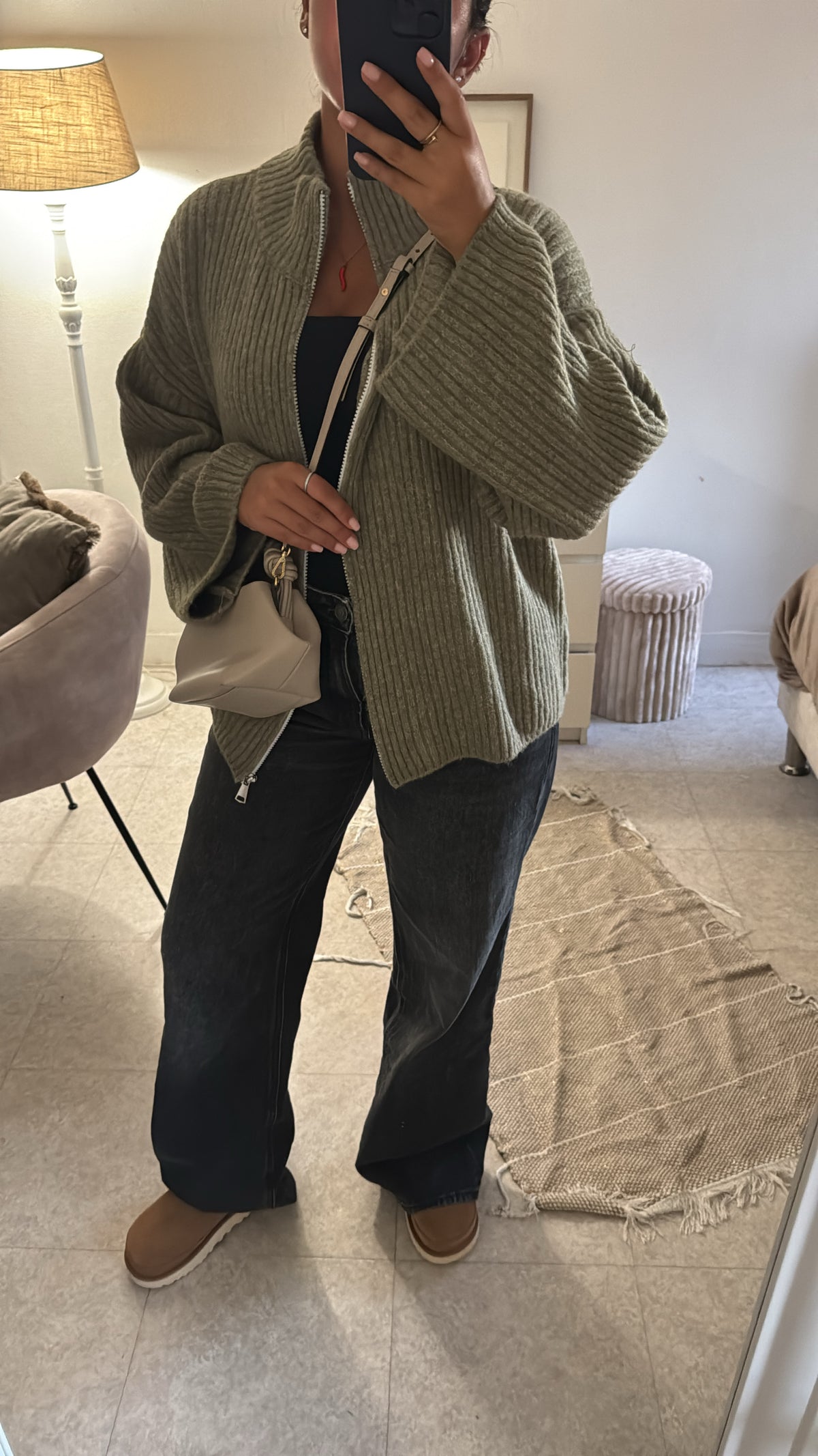 GILET À ZIP EN LAINE KAKI