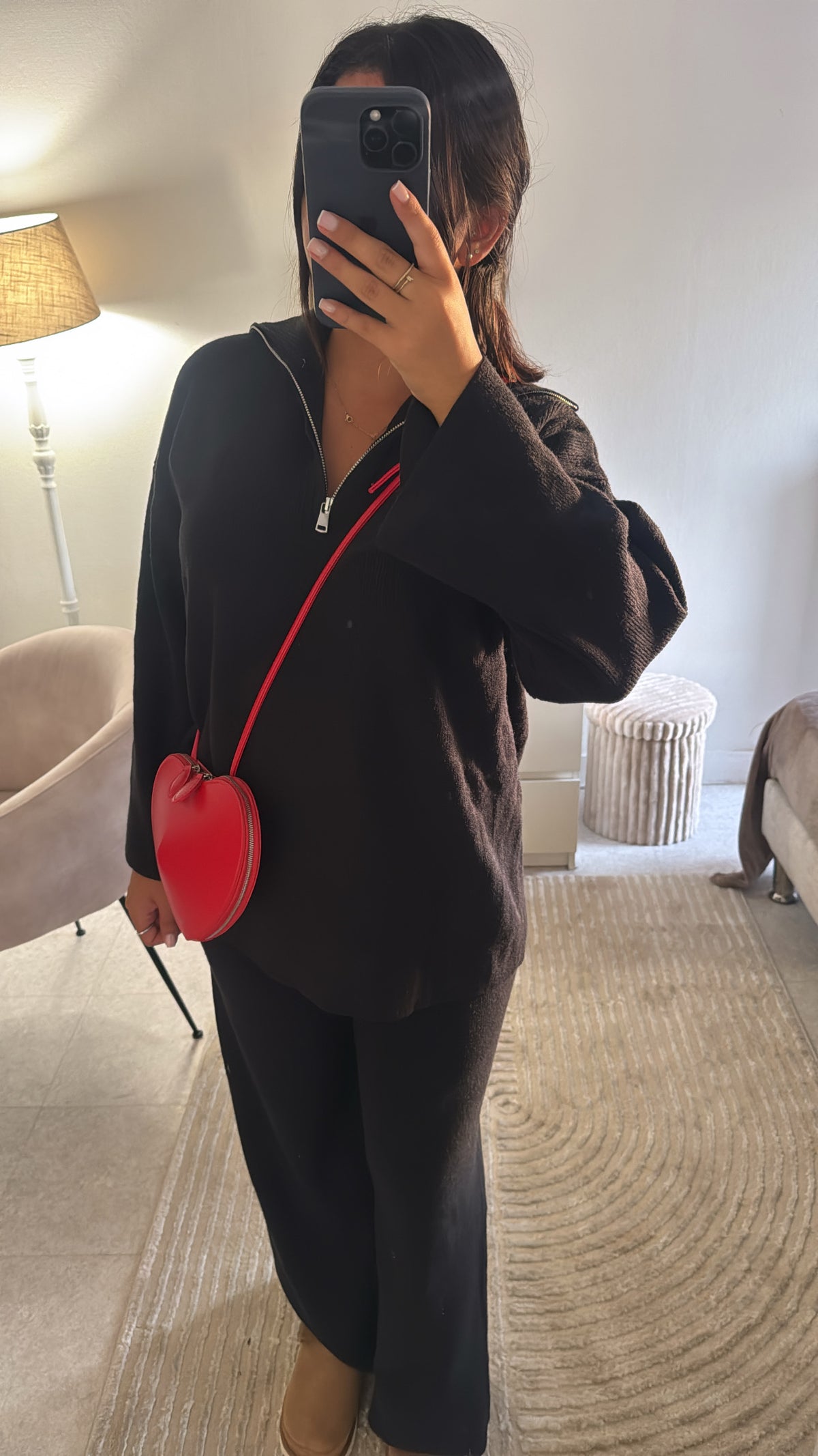 ENSEMBLE À ZIP MAILLE NOIR