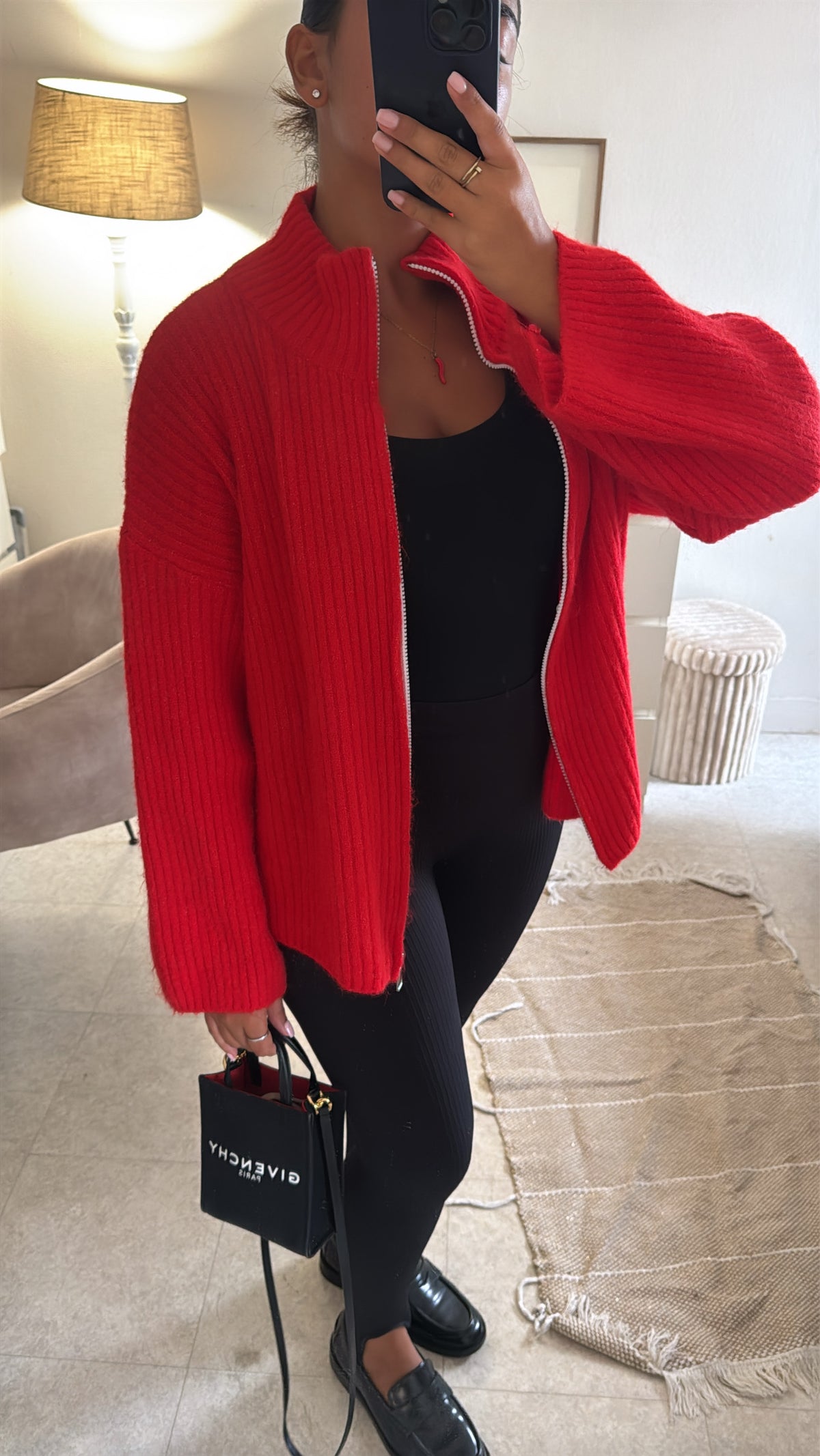 GILET À ZIP EN LAINE ROUGE