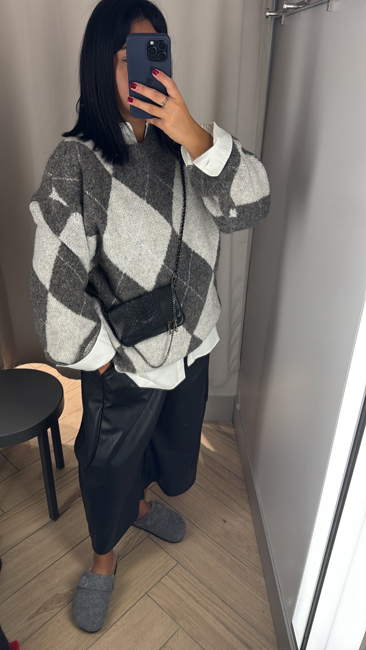 PULL CADRILLÉ GRIS