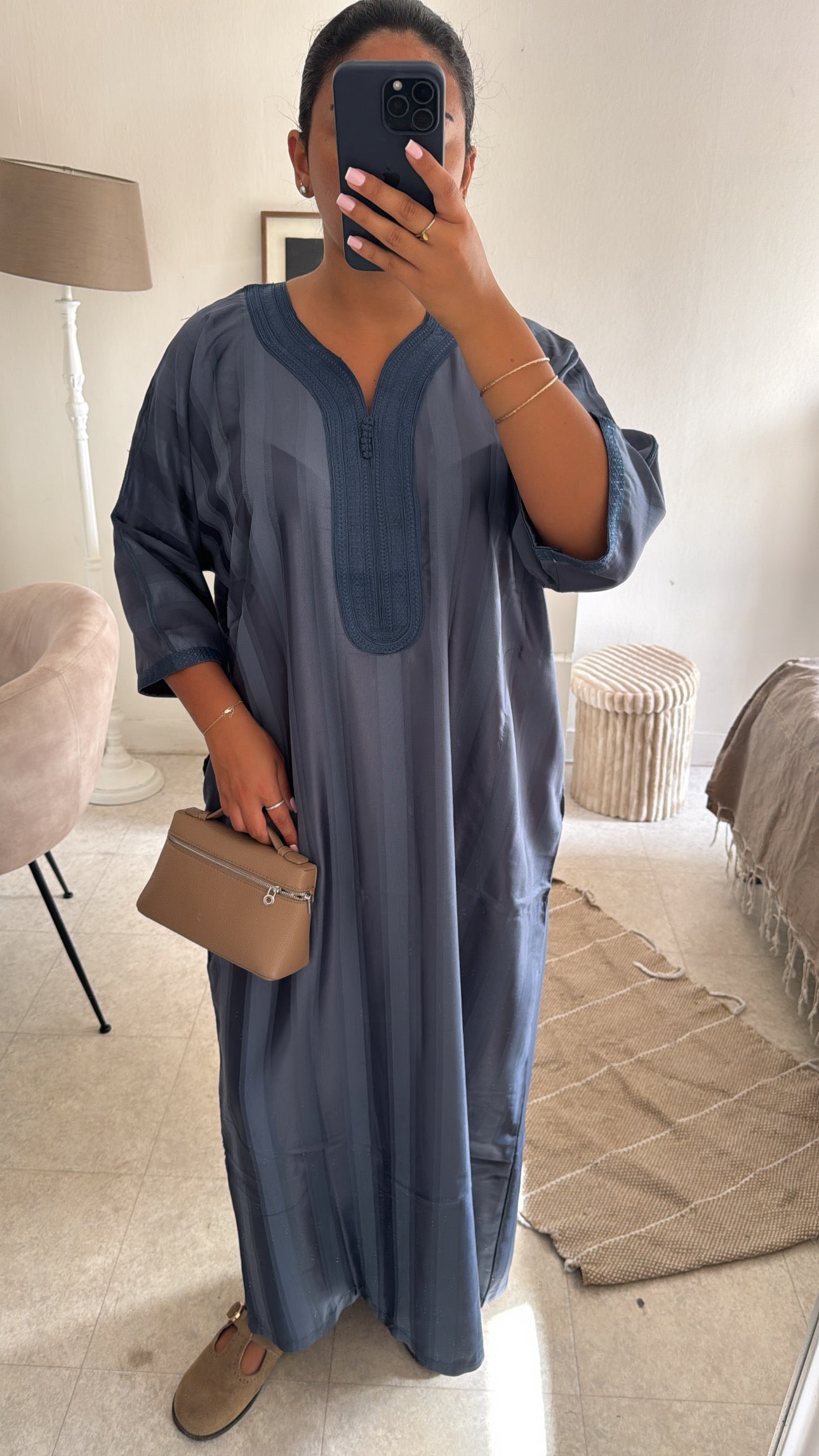GANDOURA BELDI SATIN BLEU CLAIR