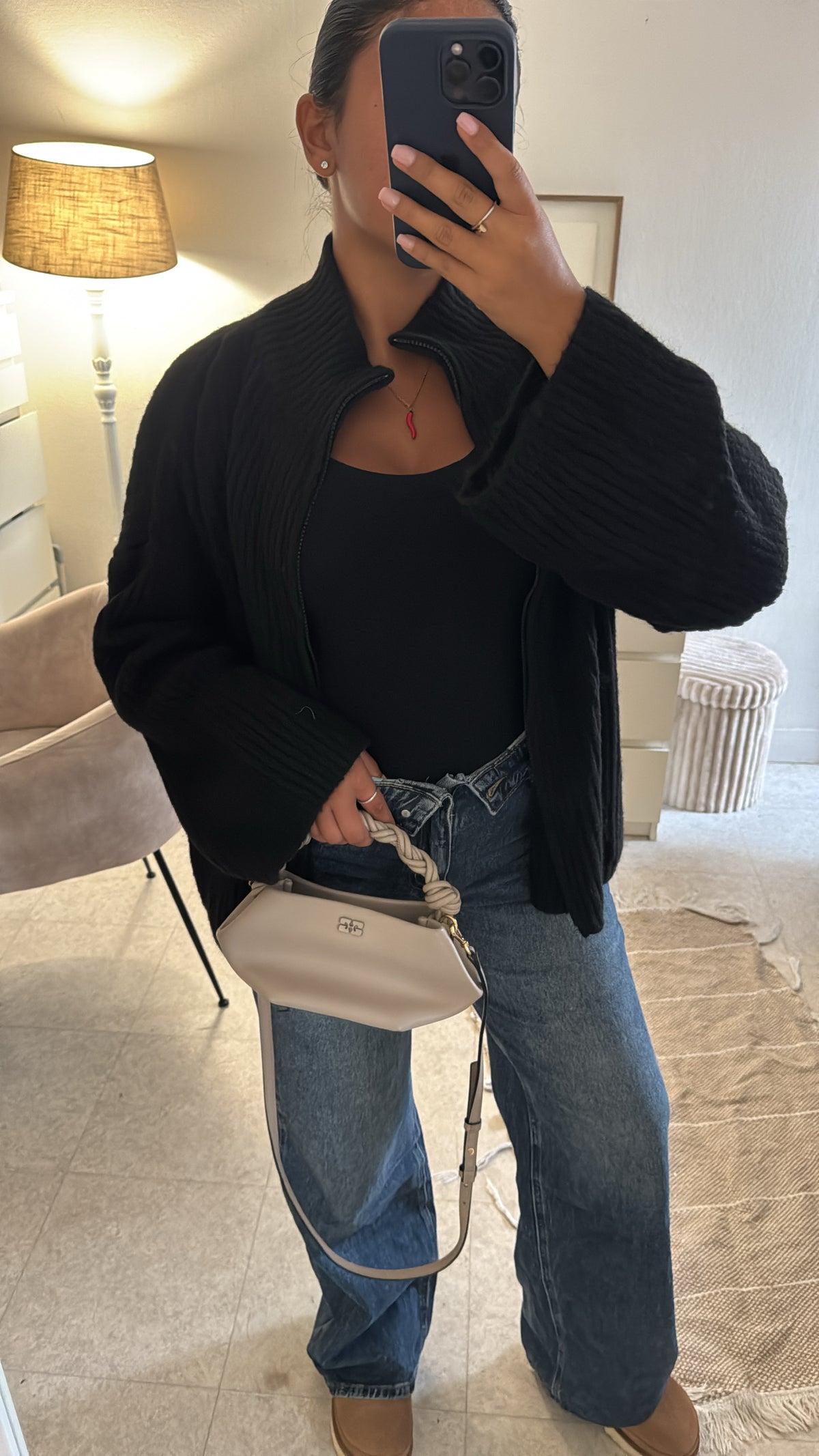 GILET À ZIP EN LAINE NOIR