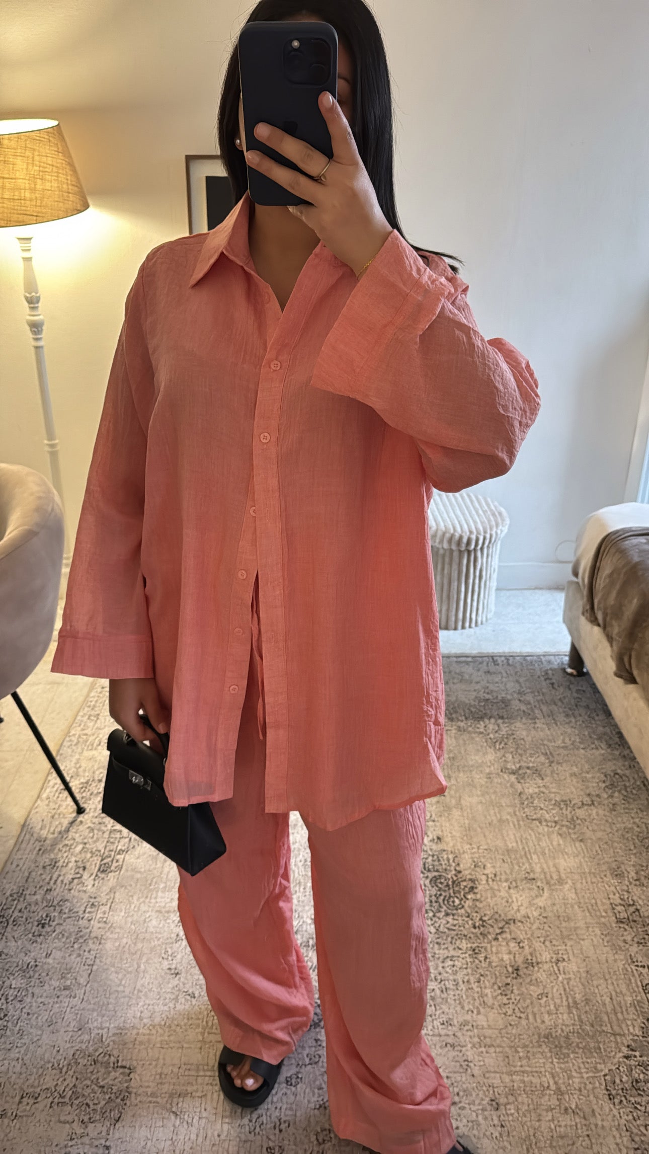 ENSEMBLE CHEMISE COTON SAUMON